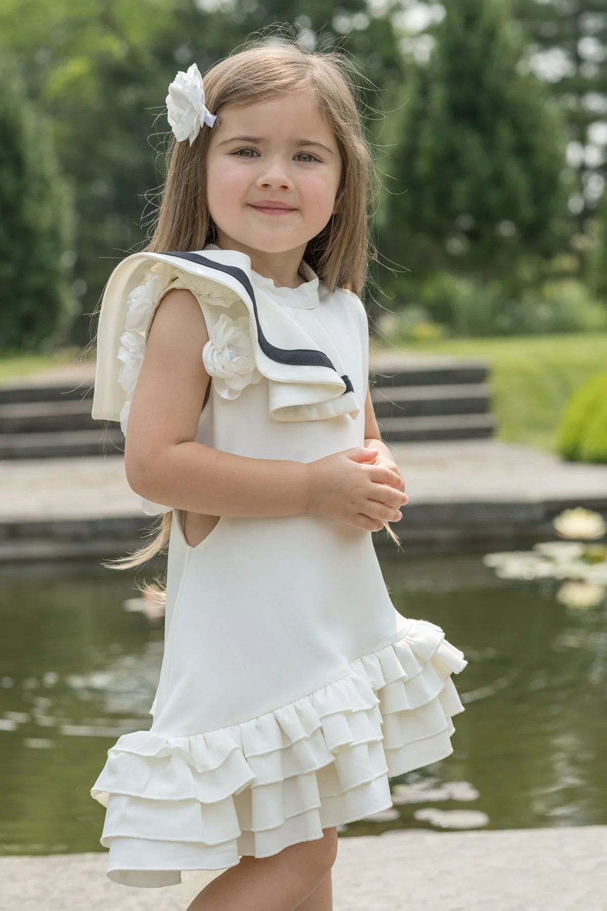 Alex White Ruffle Dress with Black Contrast Line - Image 4