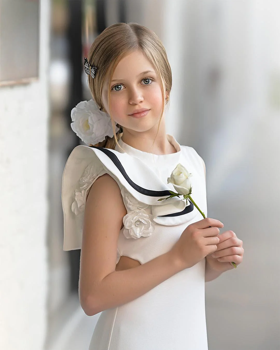 Alex White Ruffle Dress with Black Contrast Line - Image 7
