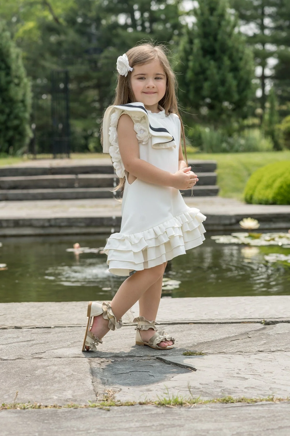 Alex White Ruffle Dress with Black Contrast Line - Image 9