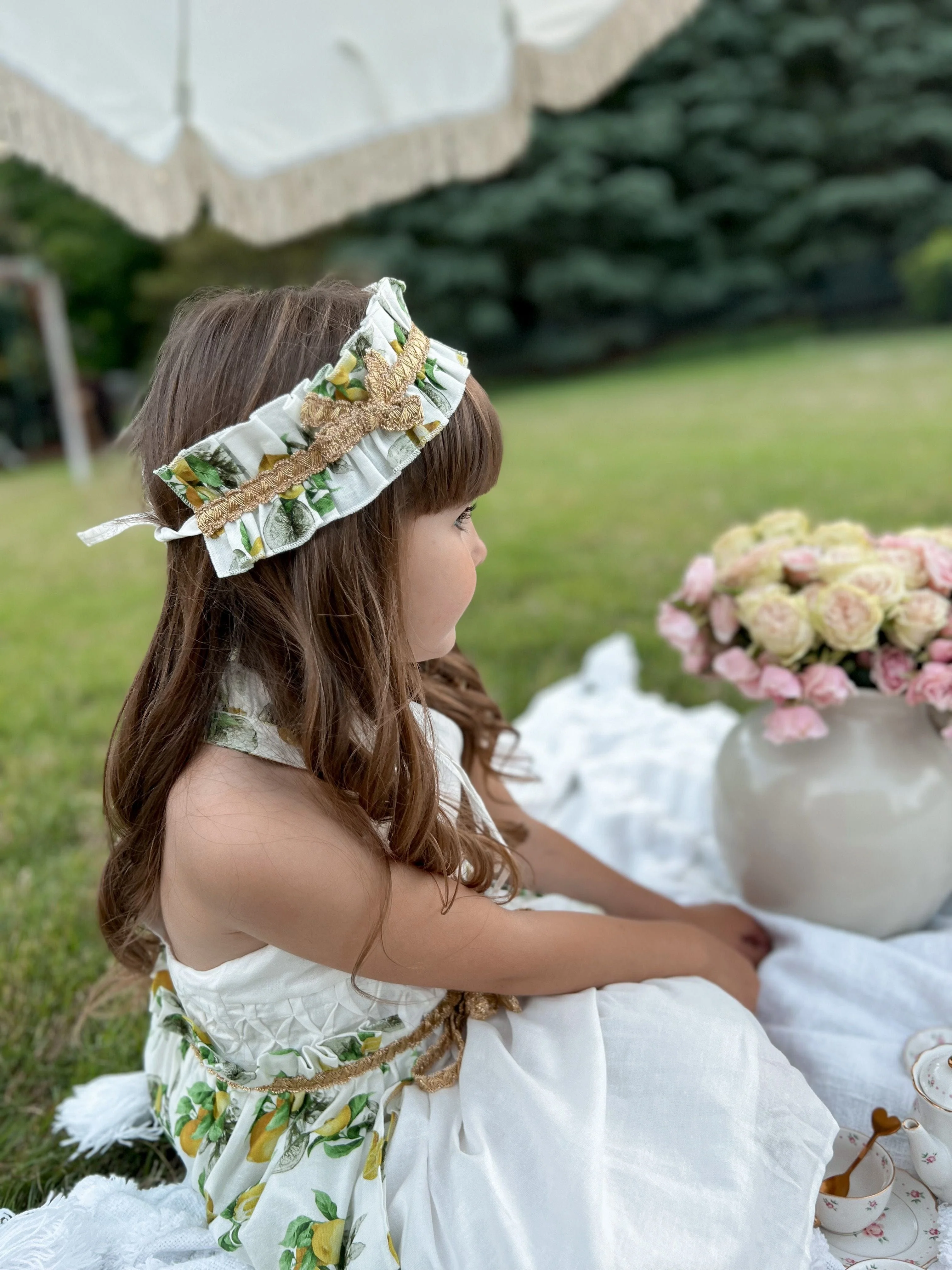 Amalfi Lemon Print Linen Hair Sash - Image 5