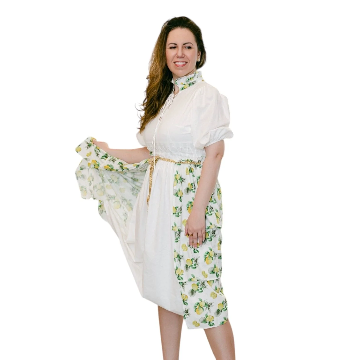 Amalfi Lemon Print Linen Mom Dress - Image 12