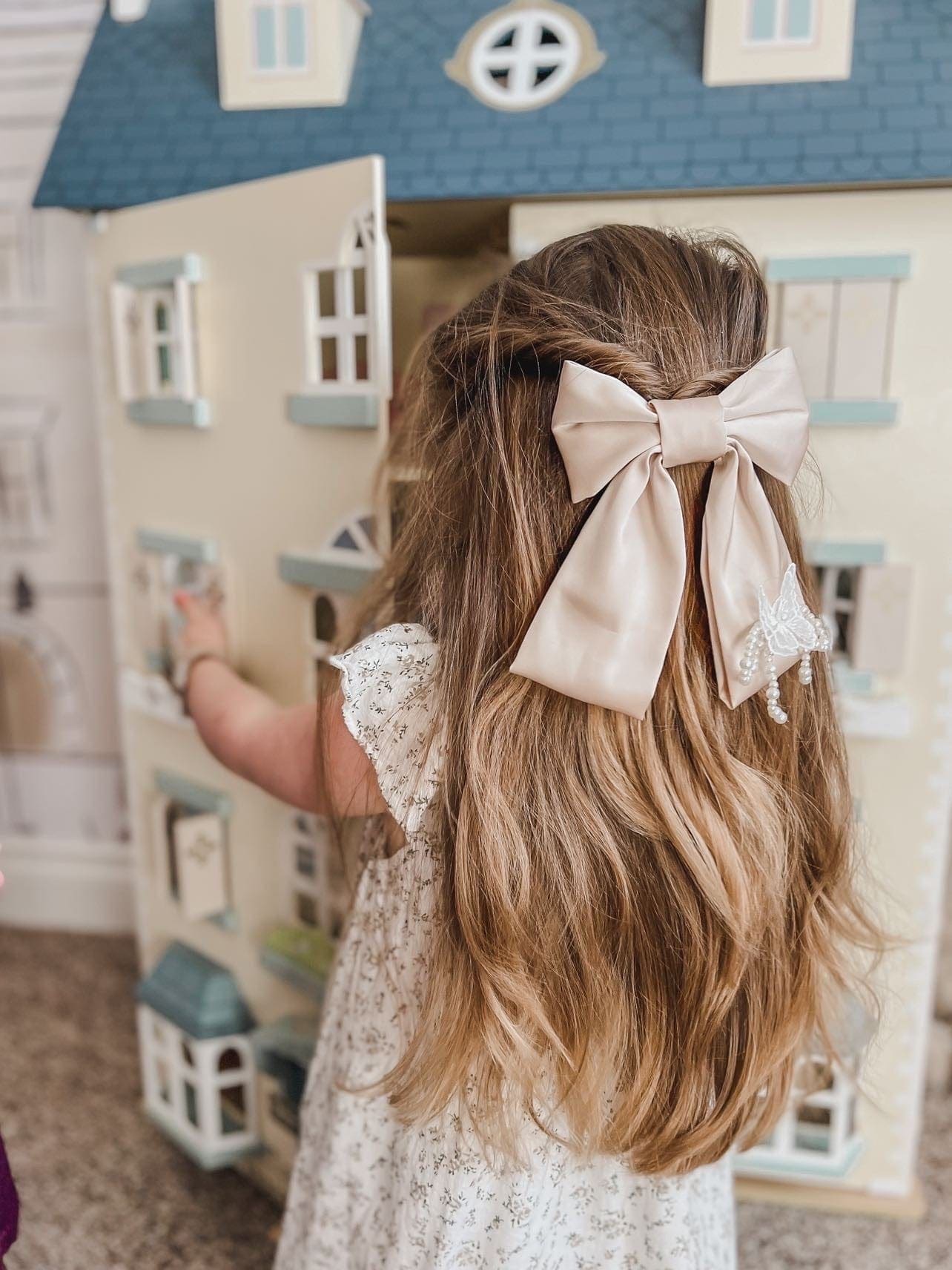 Anise Satin Embroidered Hair Bows - Image 2