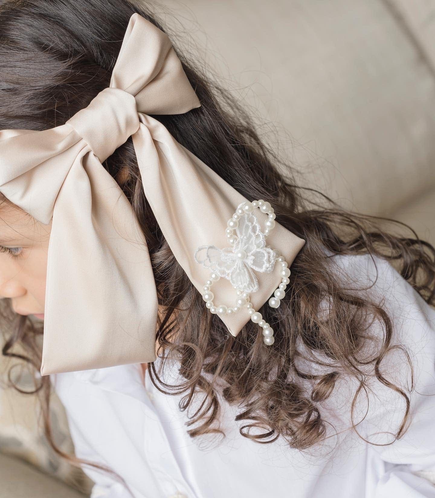 Anise Satin Embroidered Hair Bows - Image 3