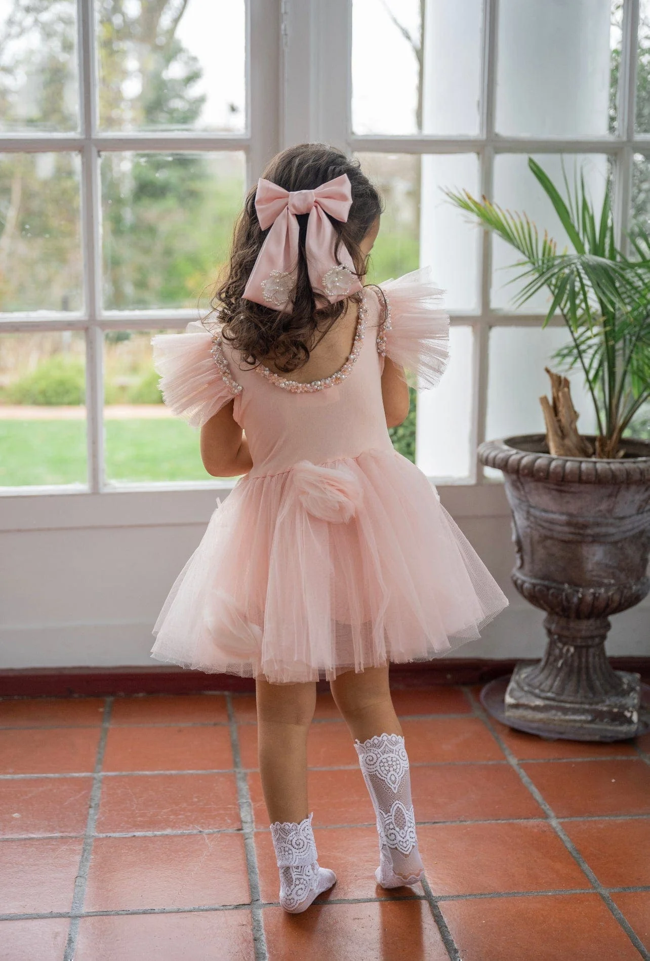 Anise Satin Embroidered Hair Bows - Image 4