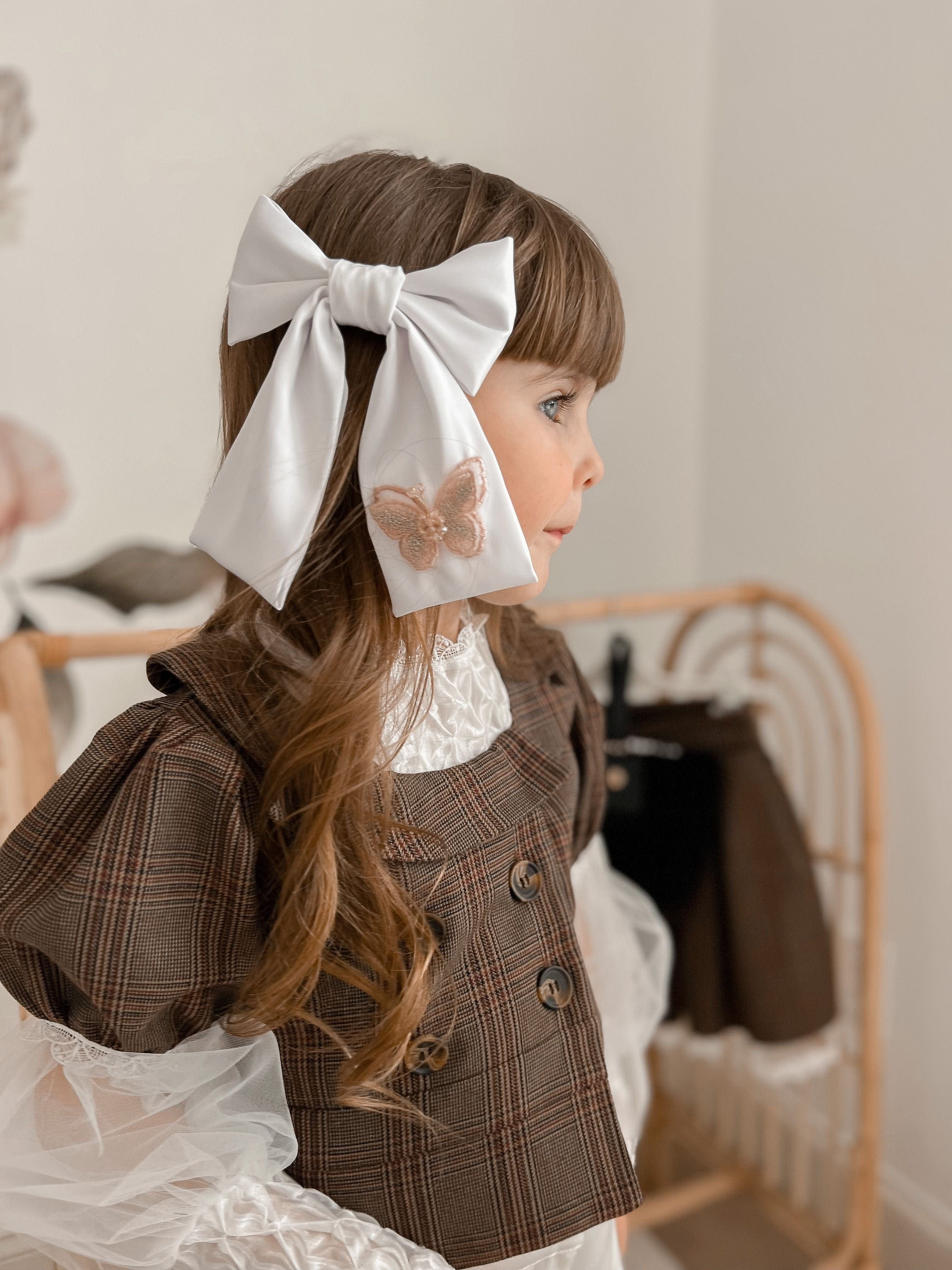 Anise Satin Embroidered Hair Bows - Image 6