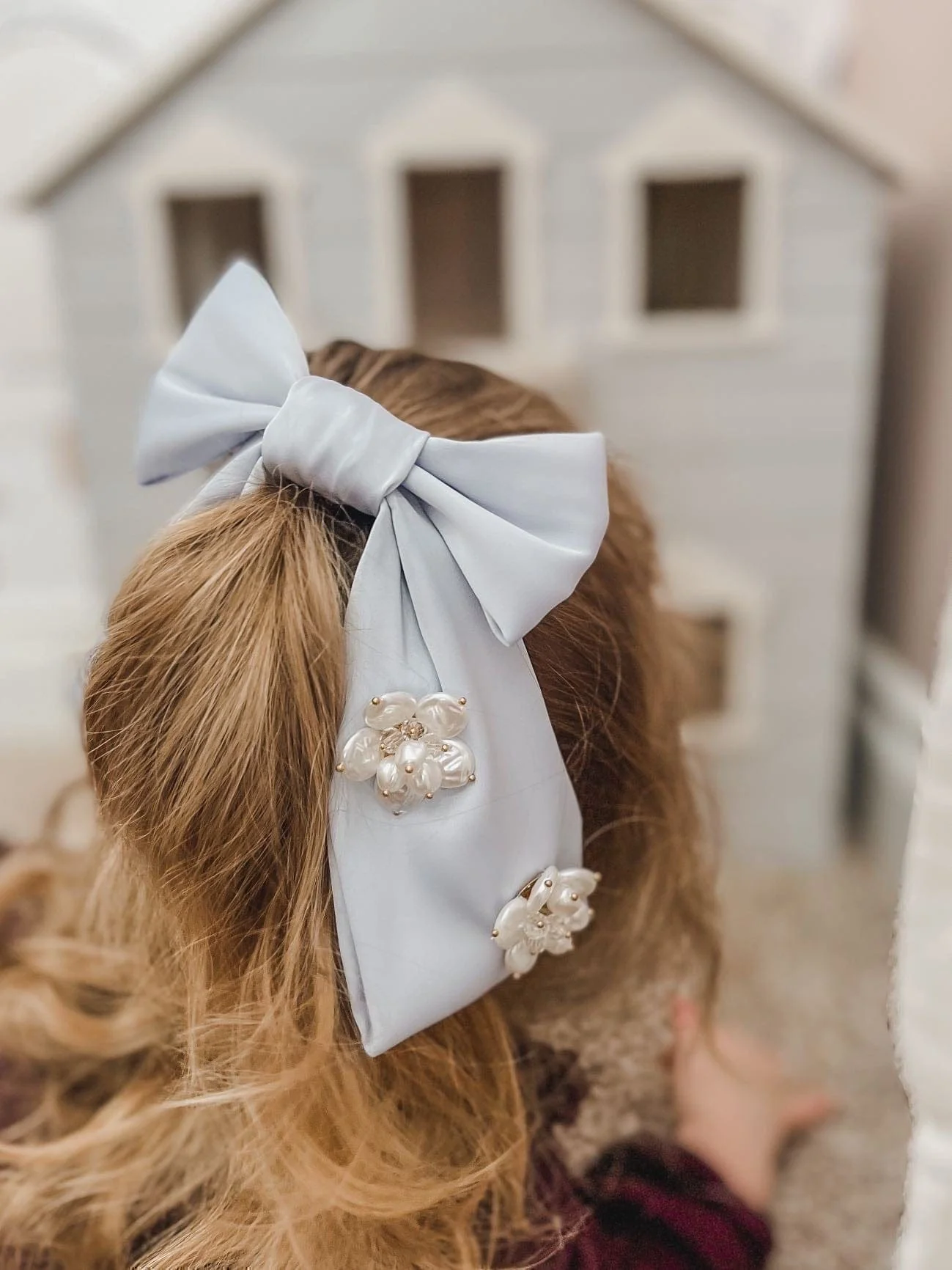 Anise Satin Embroidered Hair Bows - Image 7