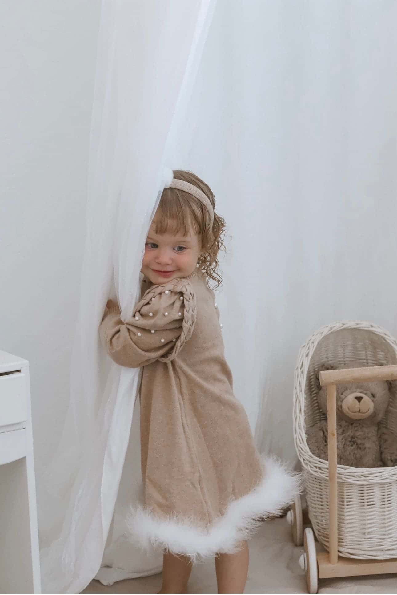 Anna Beige Knit Dress with Feathered Hem - Image 10