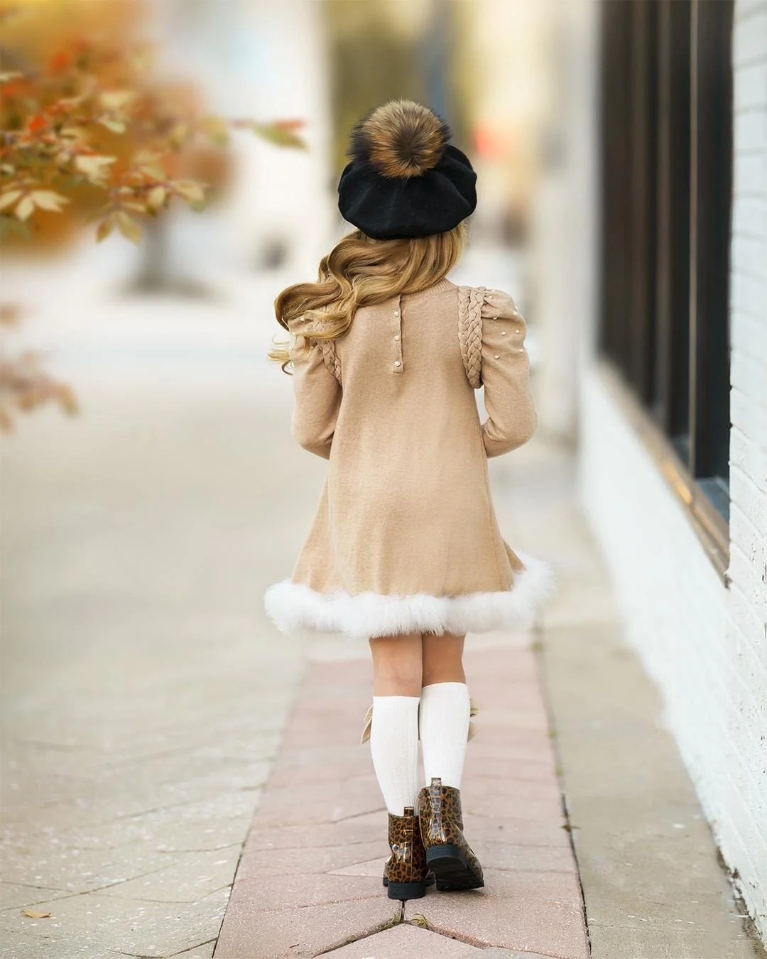 Anna Beige Knit Dress with Feathered Hem - Image 4