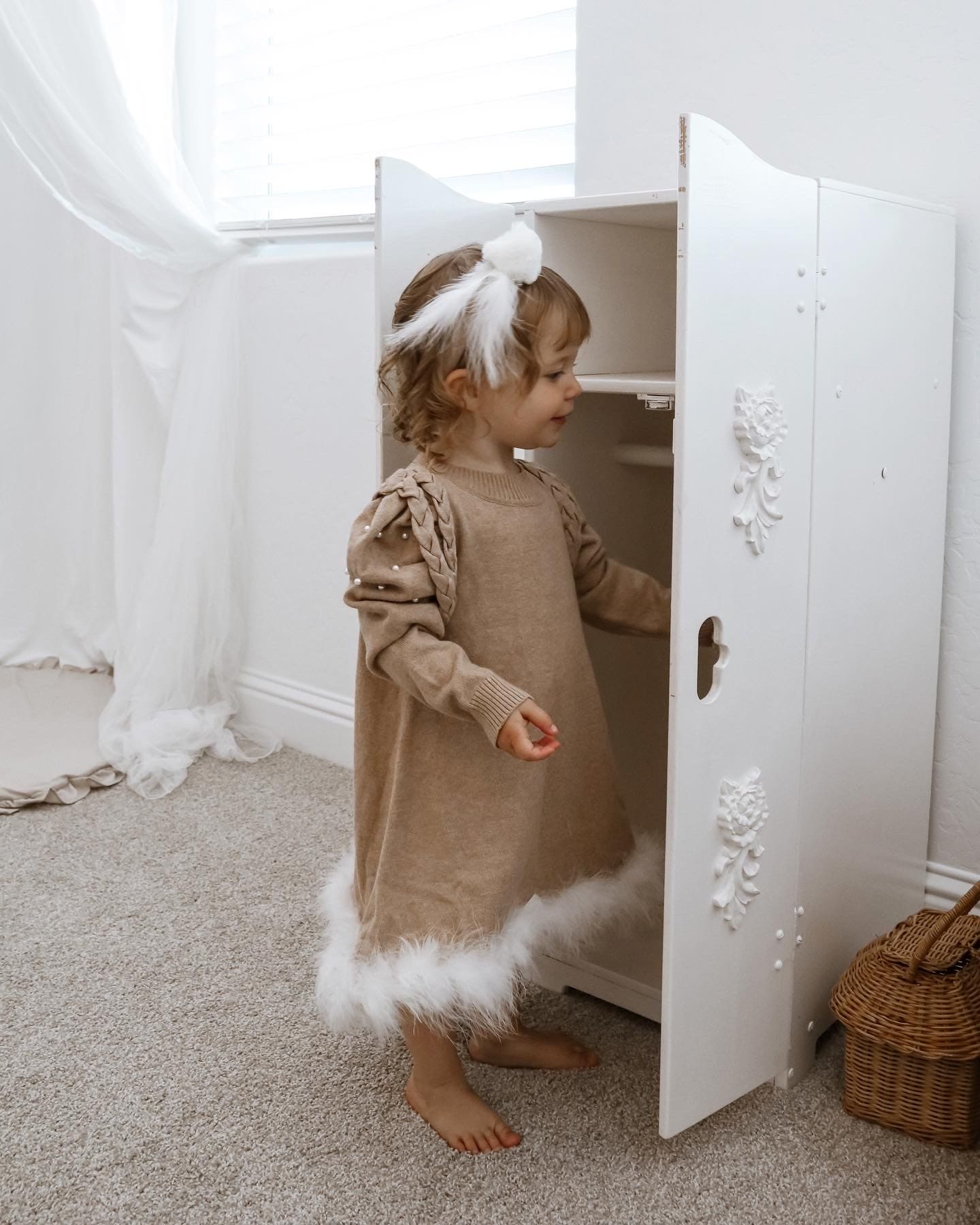 Anna Beige Knit Dress with Feathered Hem - Image 7