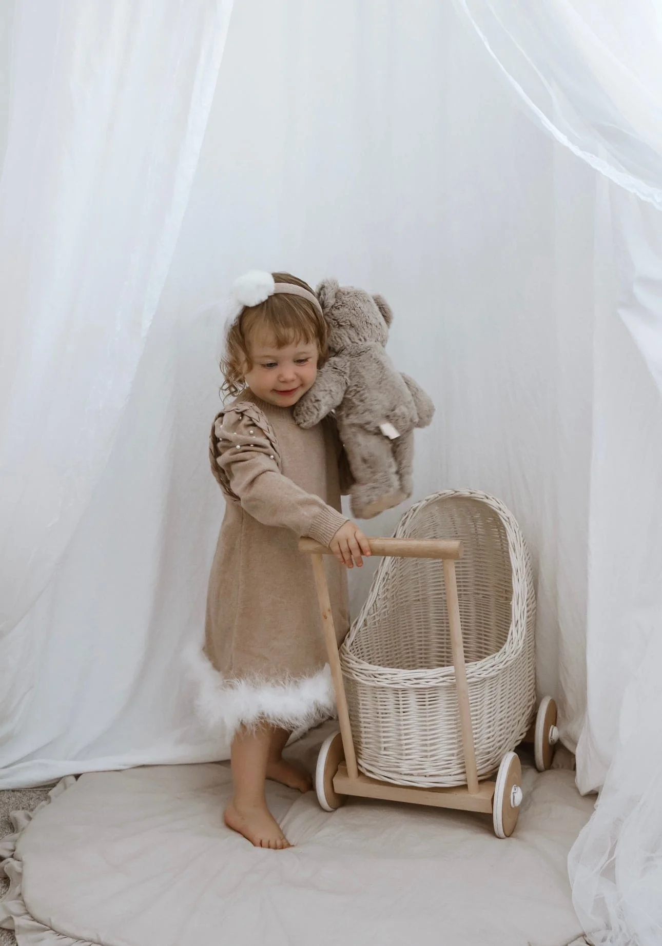 Anna Beige Knit Dress with Feathered Hem - Image 8