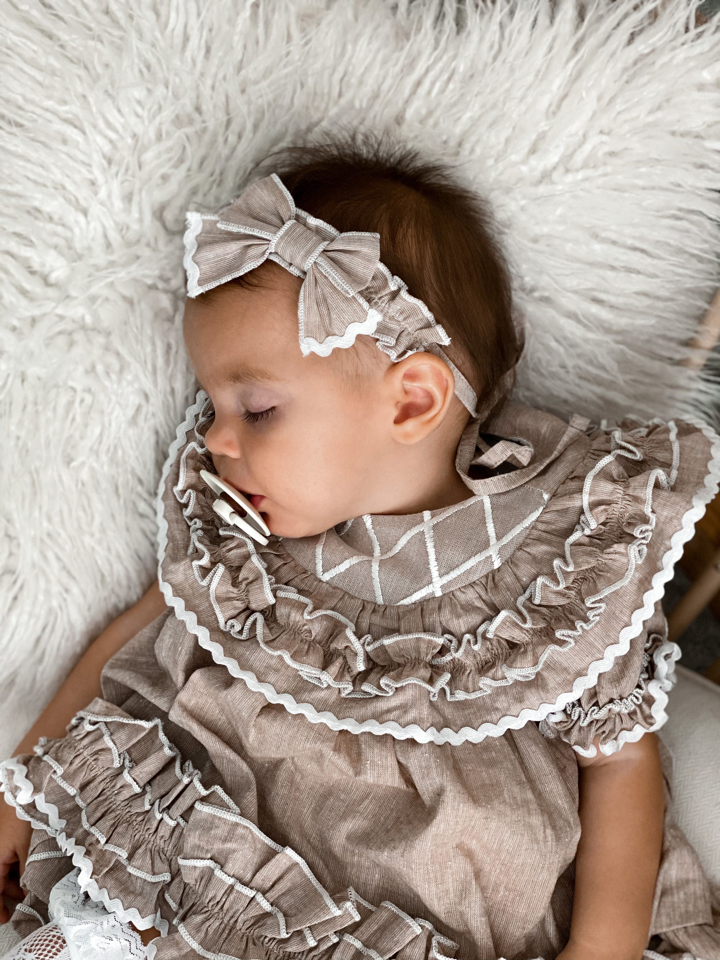 Ashlyn Beige Linen Hair Sash - Image 2