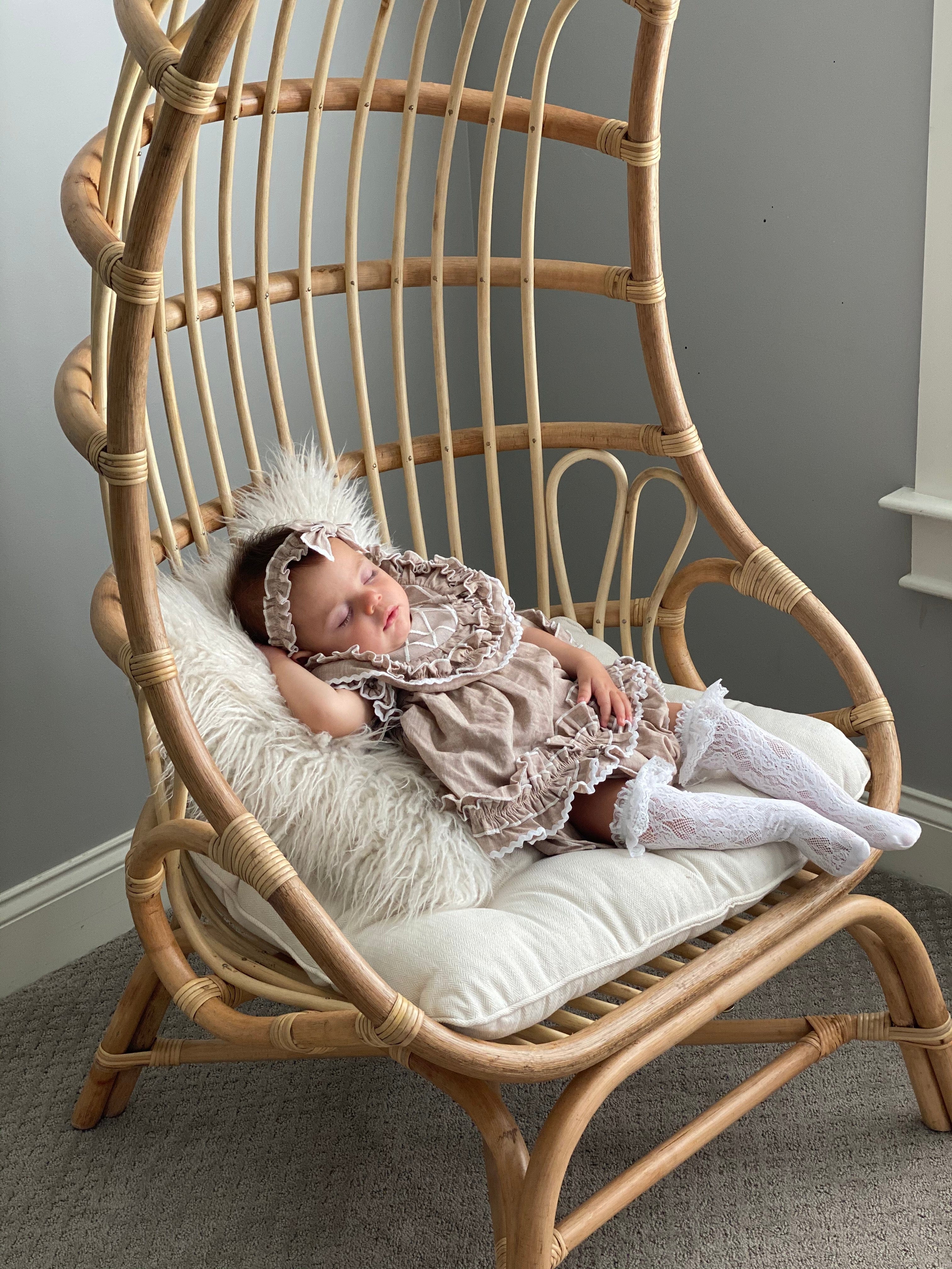 Ashlyn Beige Linen Hair Sash - Image 3