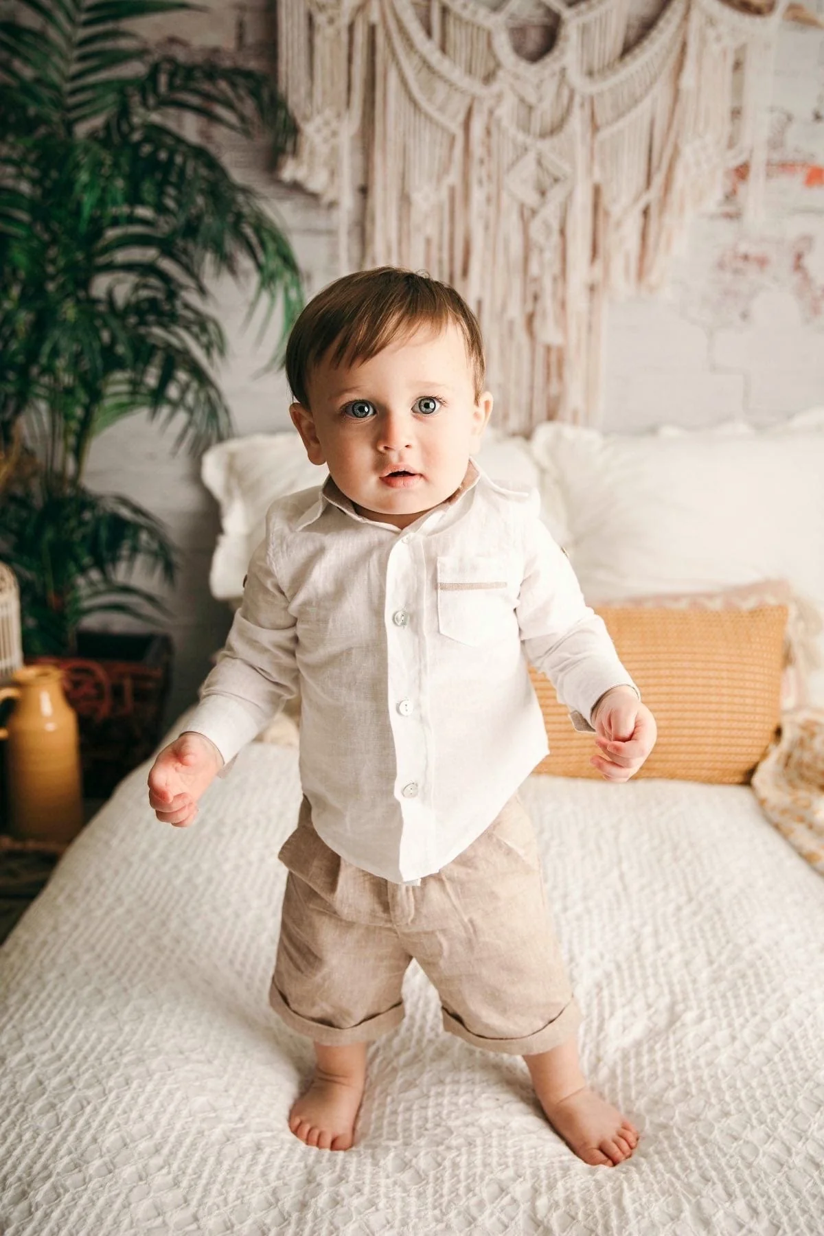 Ashton Beige and White Linen Top and Shorts Set - Image 3