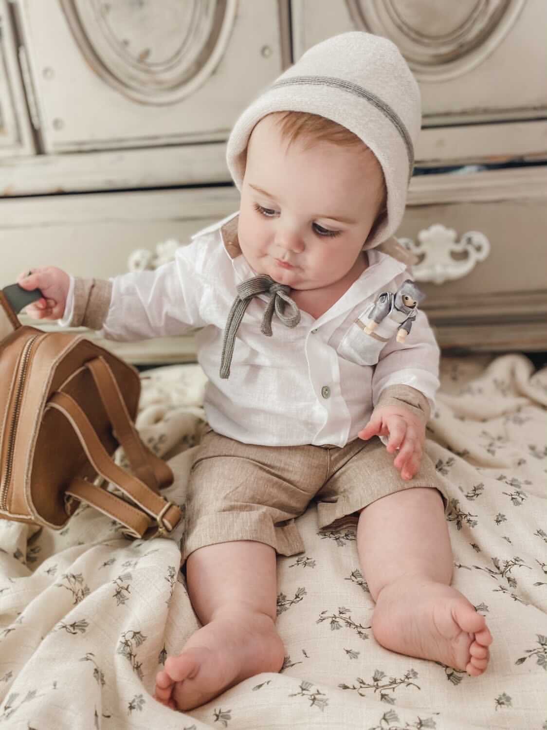 Ashton Beige and White Linen Top and Shorts Set - Image 4