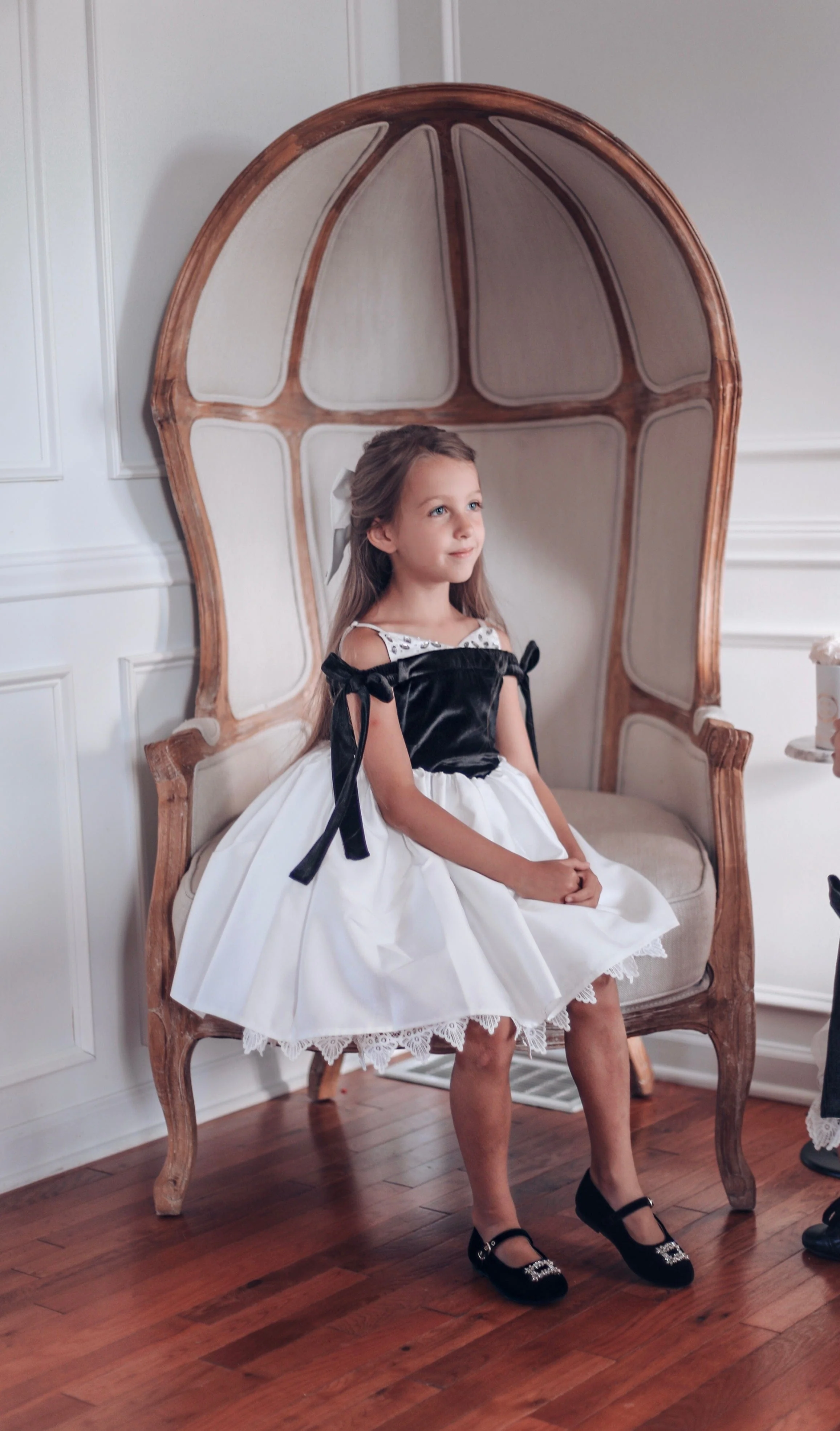 Audrey Black Velour Top and White Sateen Dress - Image 3
