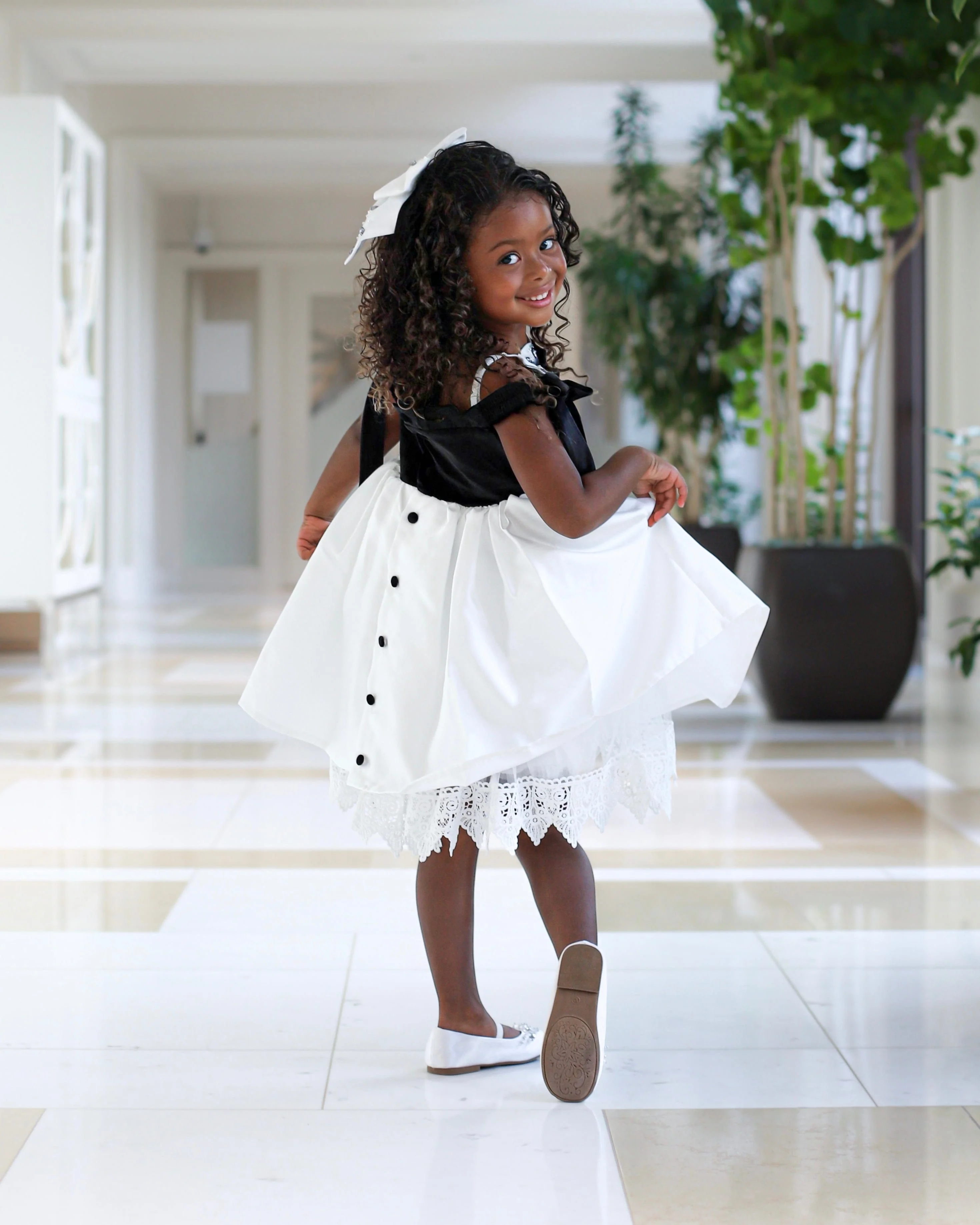 Audrey Black Velour Top and White Sateen Dress - Image 4