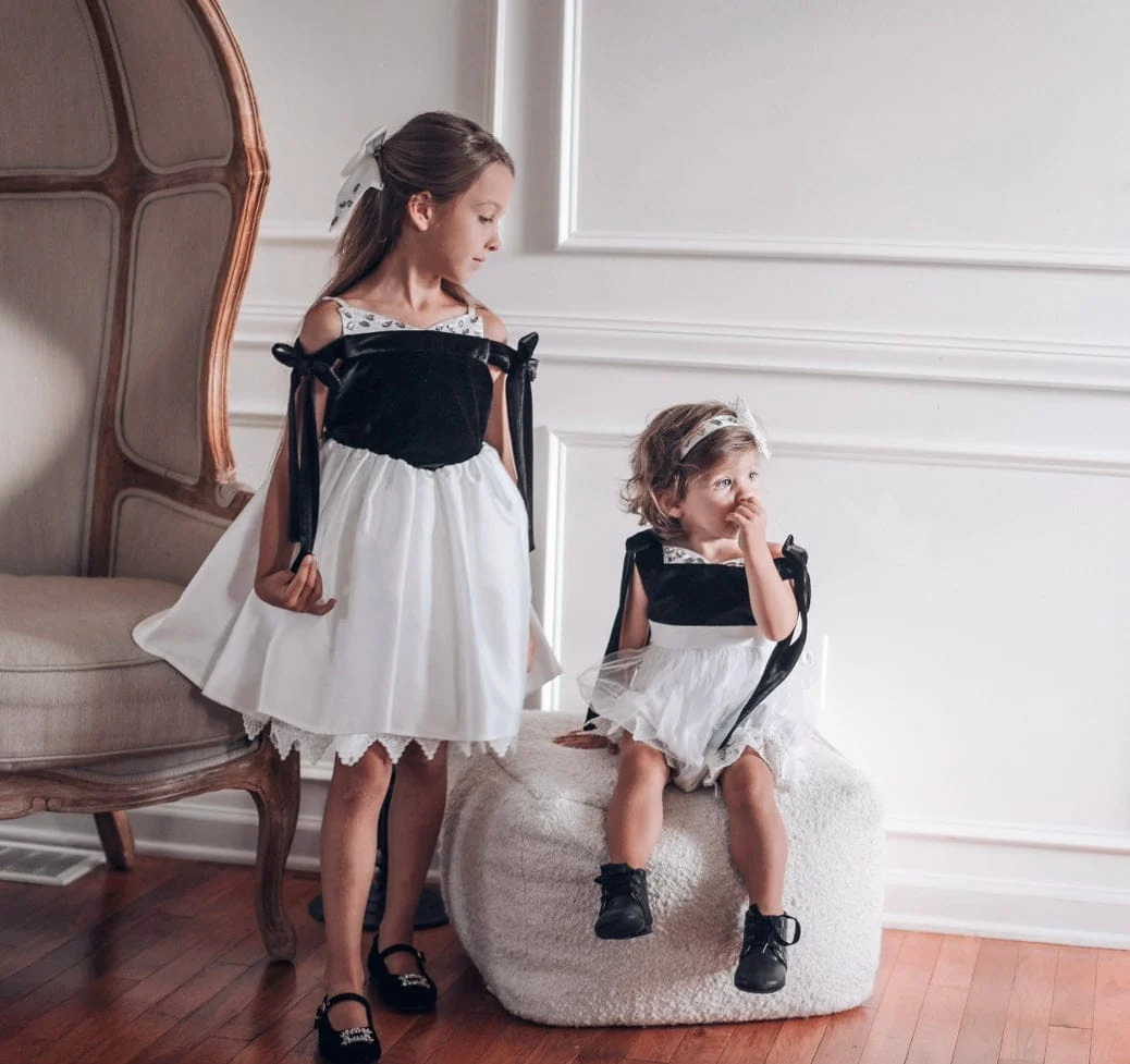 Audrey Black Velour Top and White Sateen Dress - Image 5