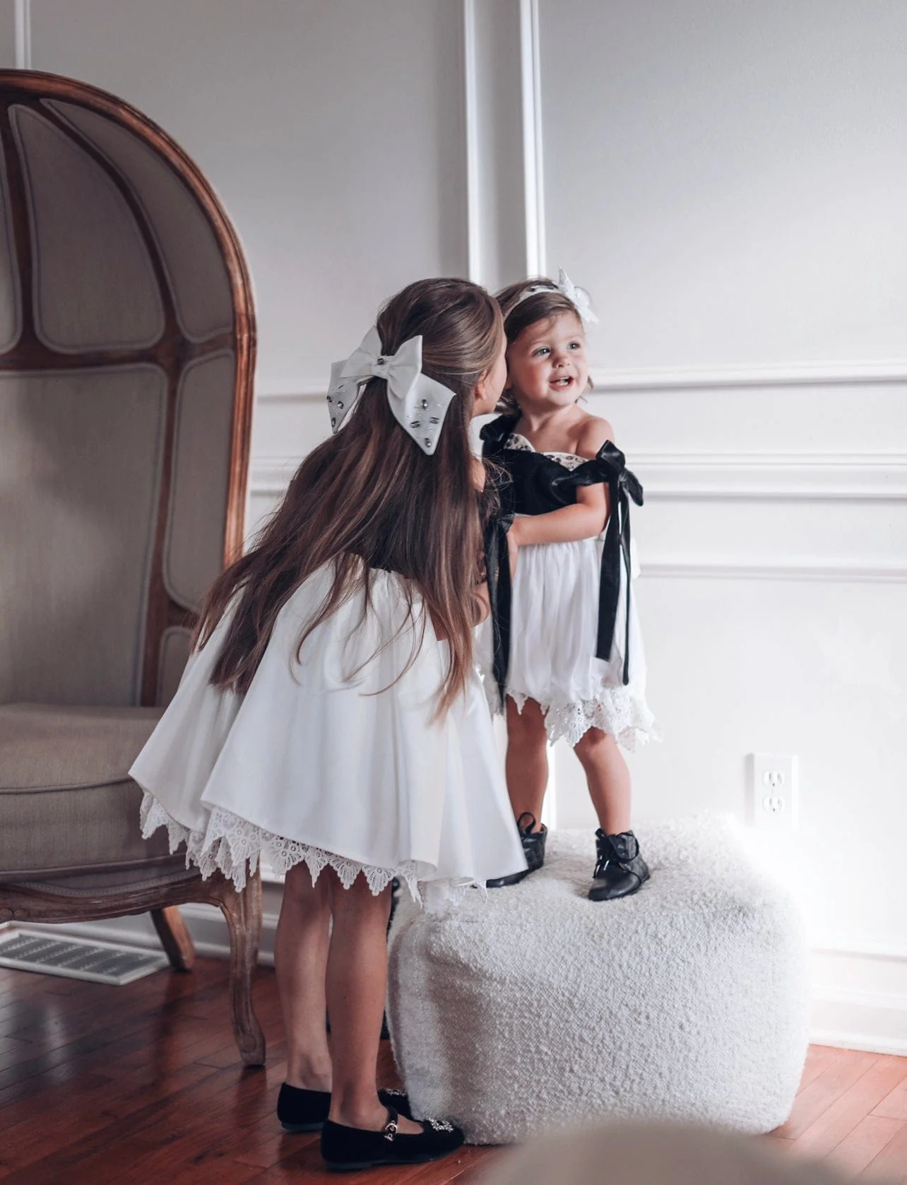 Audrey Black Velour Top and White Sateen Dress - Image 7