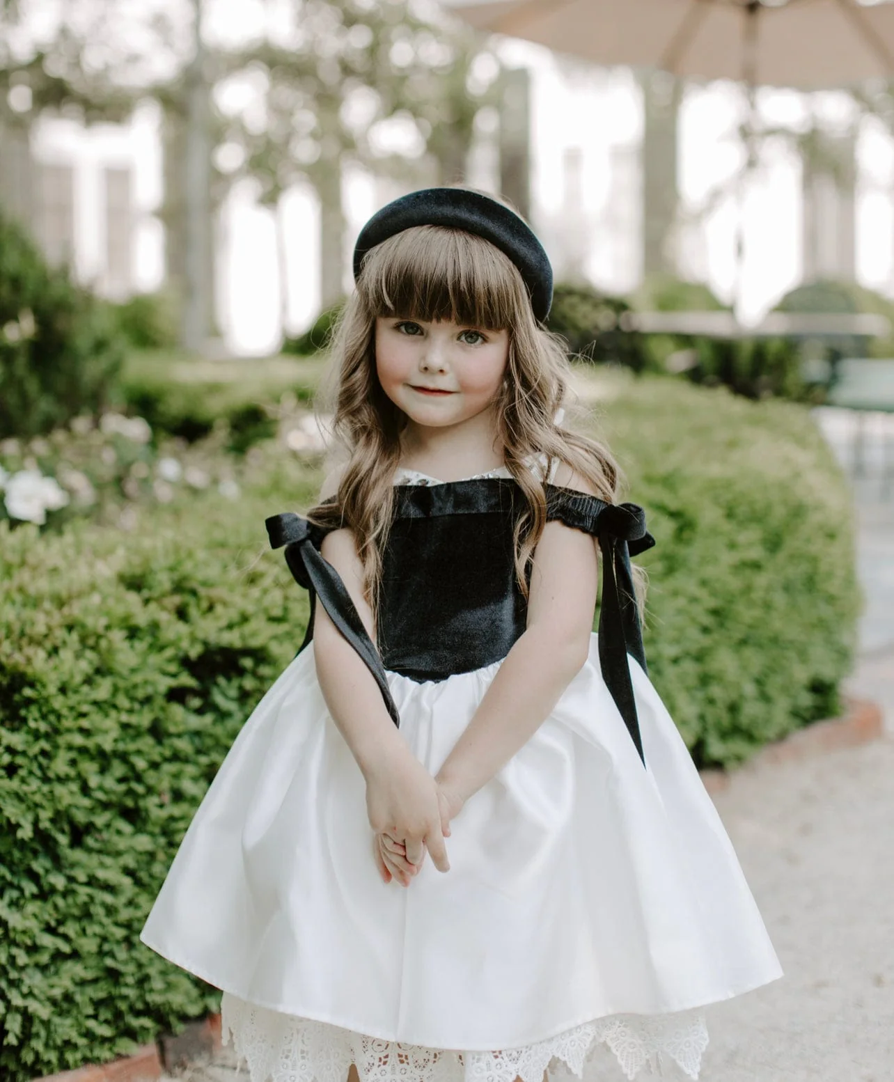 Audrey Black Velour Top and White Sateen Dress - Image 8