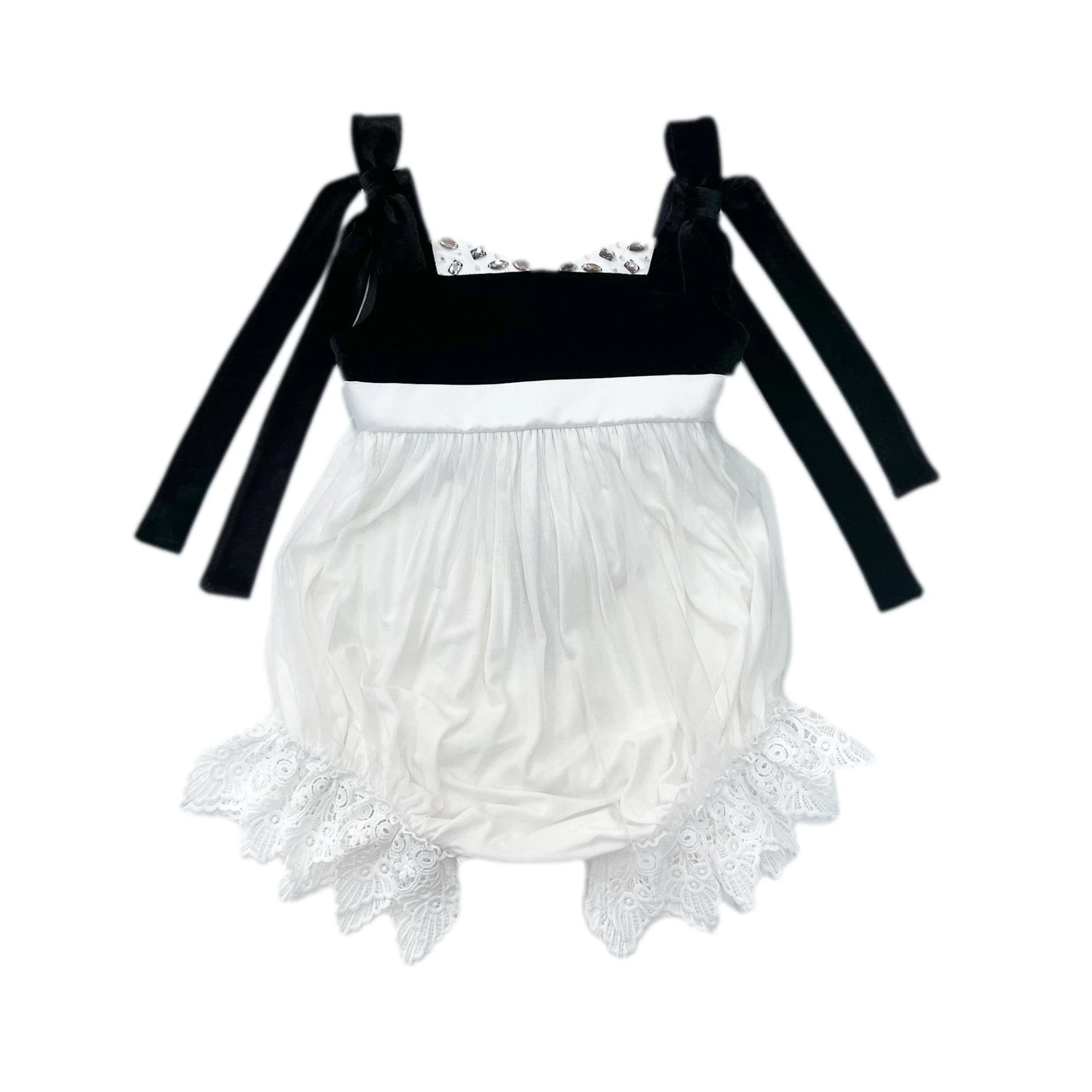 Audrey Black Velour Top and White Tulle Romper - Image 2