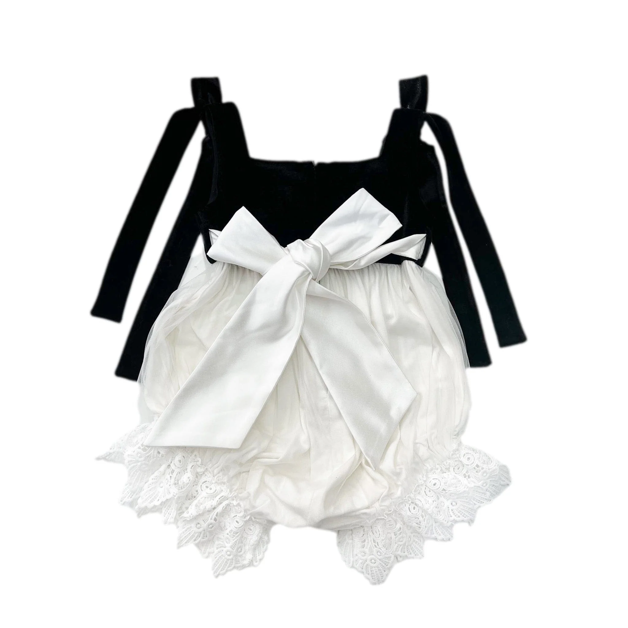 Audrey Black Velour Top and White Tulle Romper - Image 3