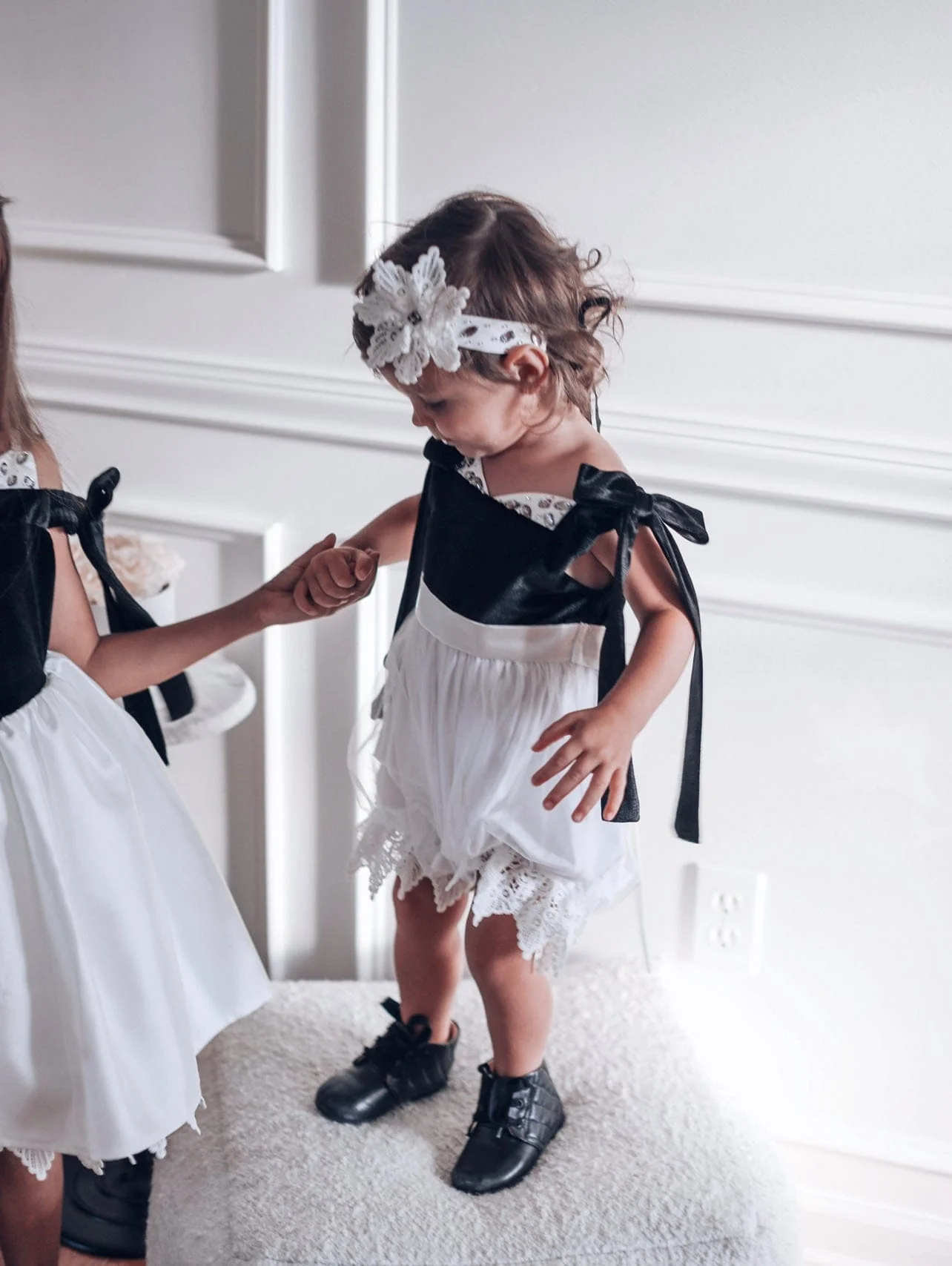 Audrey Black Velour Top and White Tulle Romper - Image 4