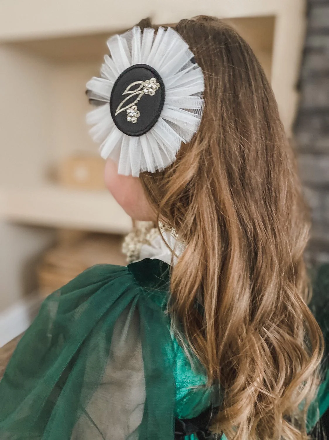Aurora Embroidered White and Black Hair Clip - Image 3