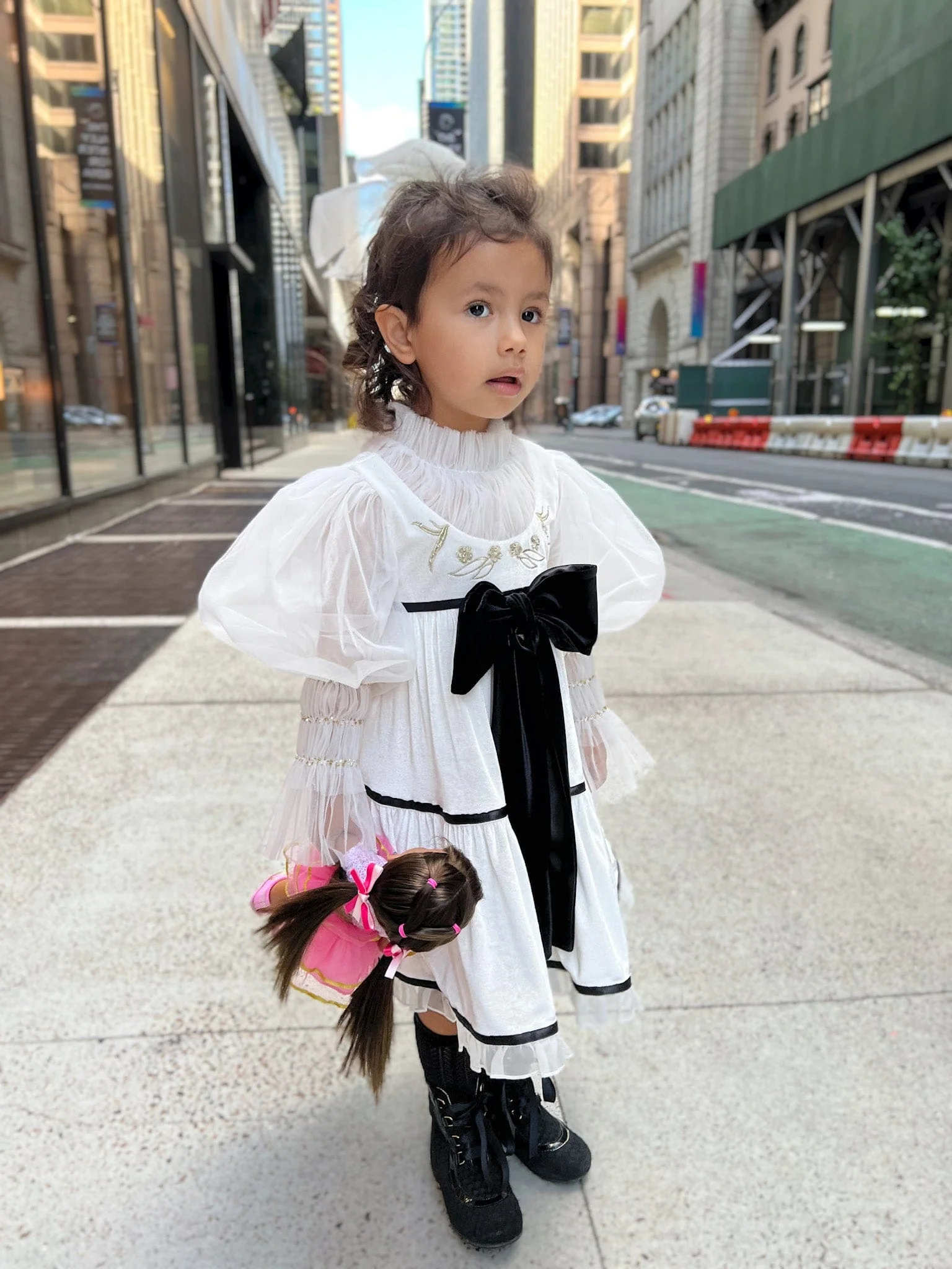 Aurora Ivory Velour Dress with Tulle Puff Sleeves - Image 10