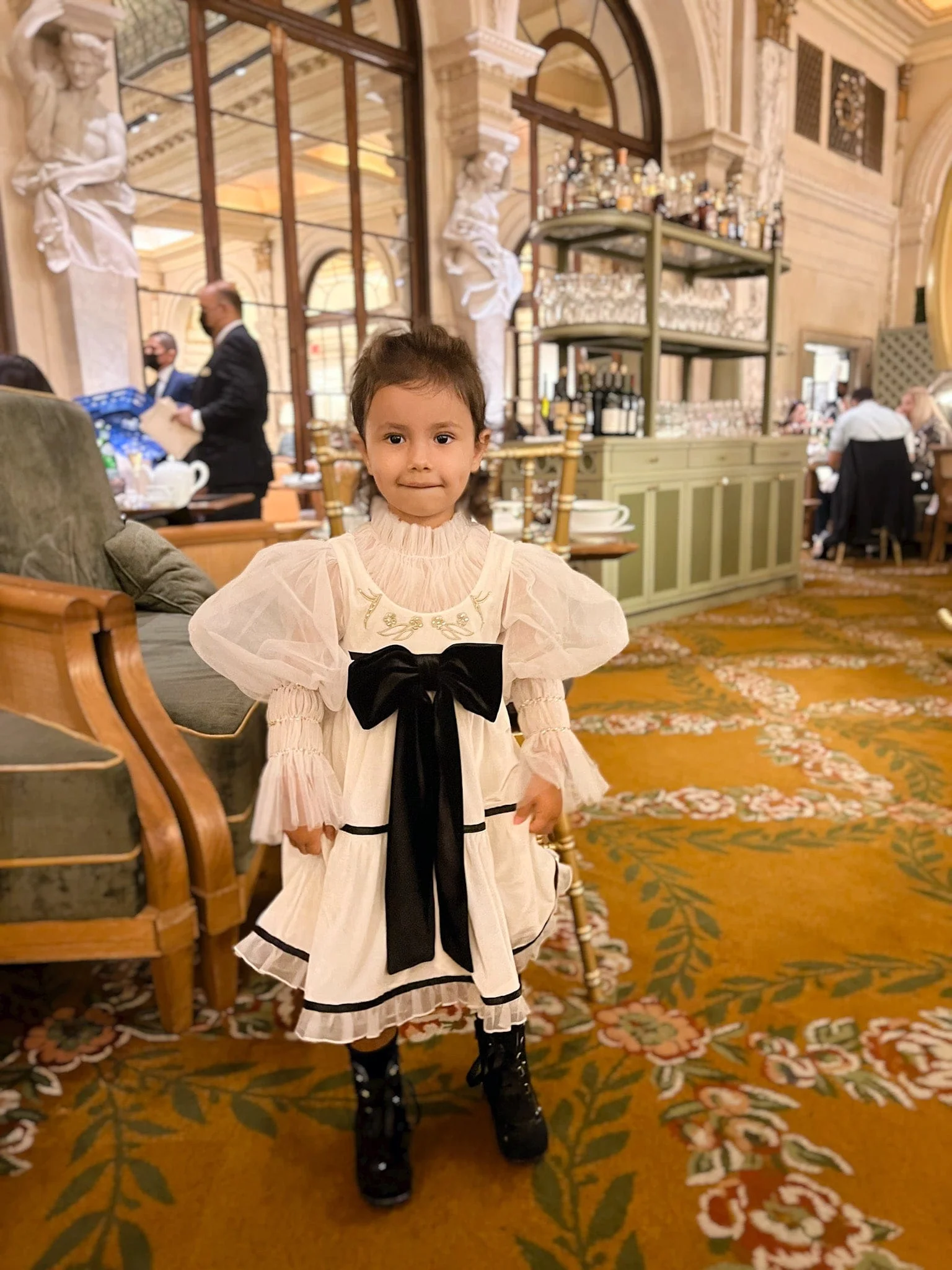 Aurora Ivory Velour Dress with Tulle Puff Sleeves - Image 12