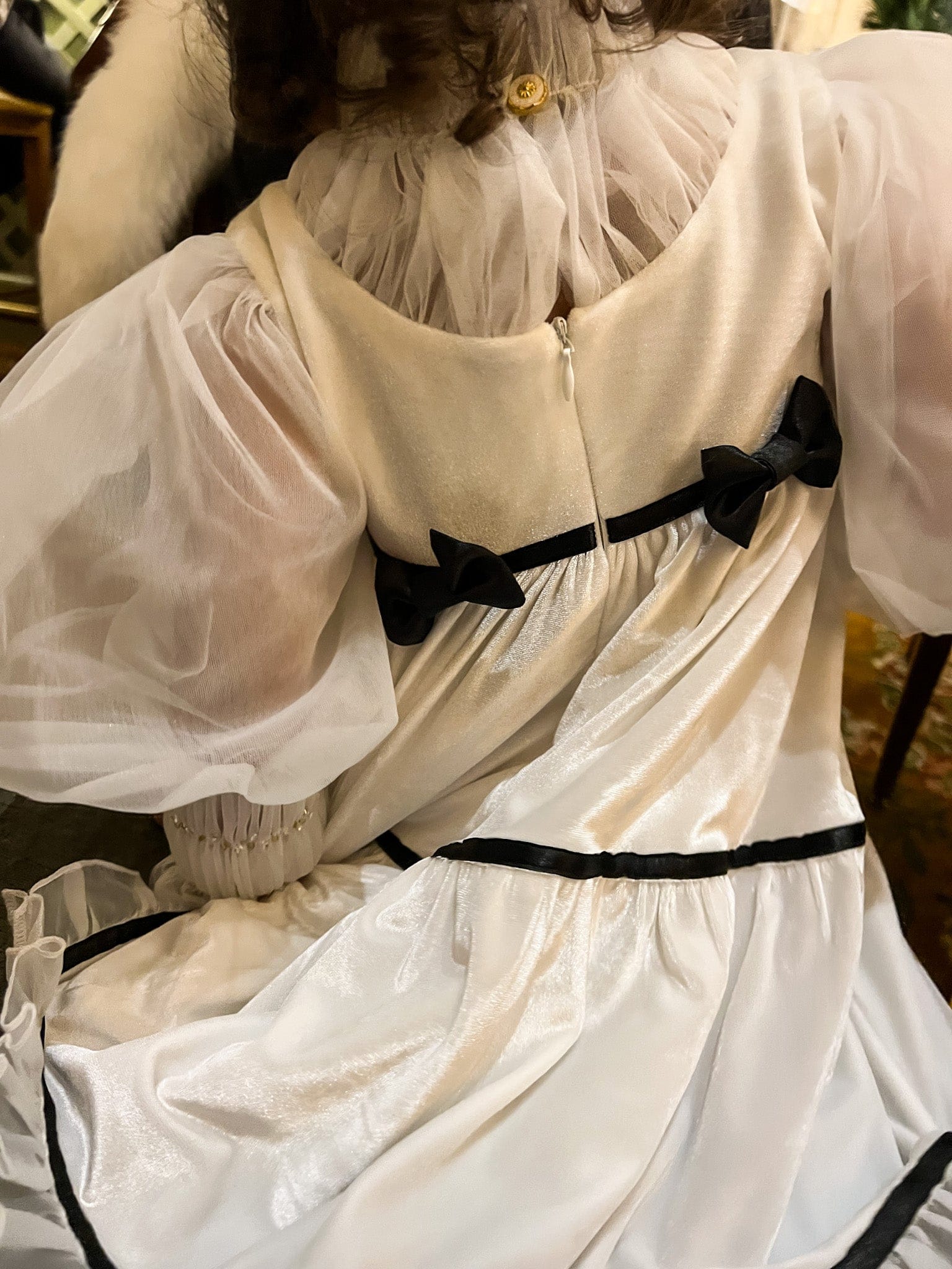 Aurora Ivory Velour Dress with Tulle Puff Sleeves - Image 14