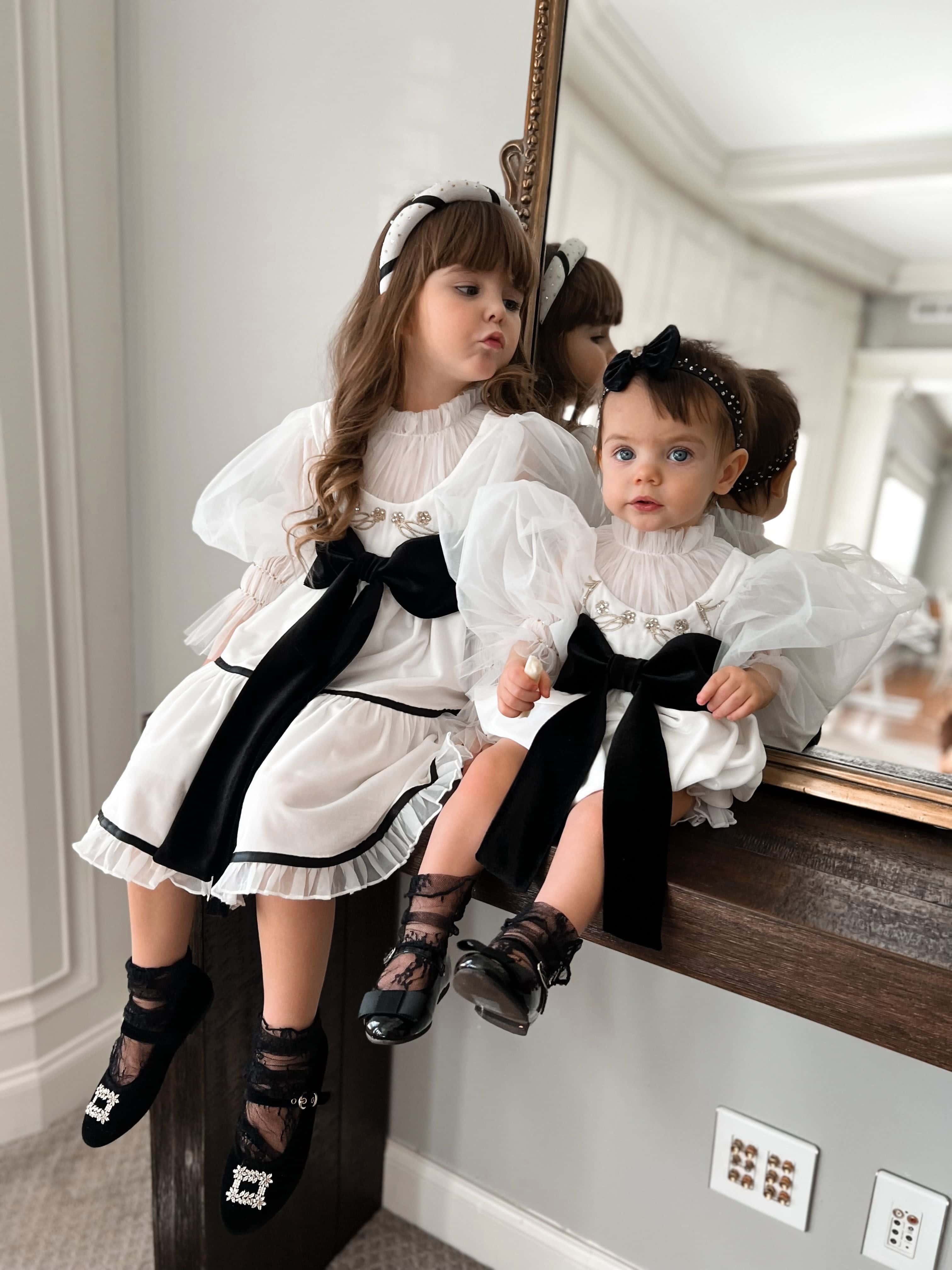Aurora Ivory Velour Dress with Tulle Puff Sleeves - Image 19