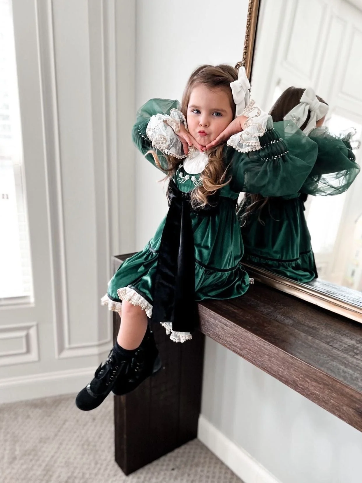 Aurora Royal Green Velour Dress - Image 6