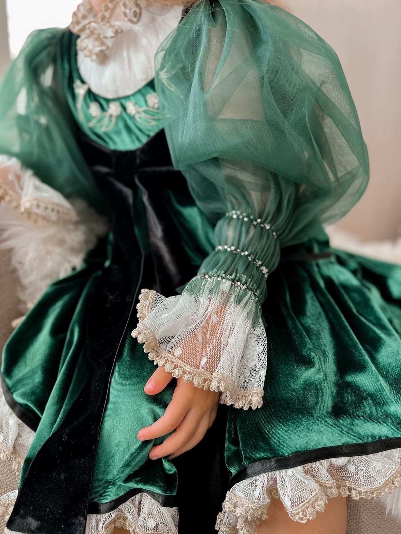 Aurora Royal Green Velour Dress - Image 7