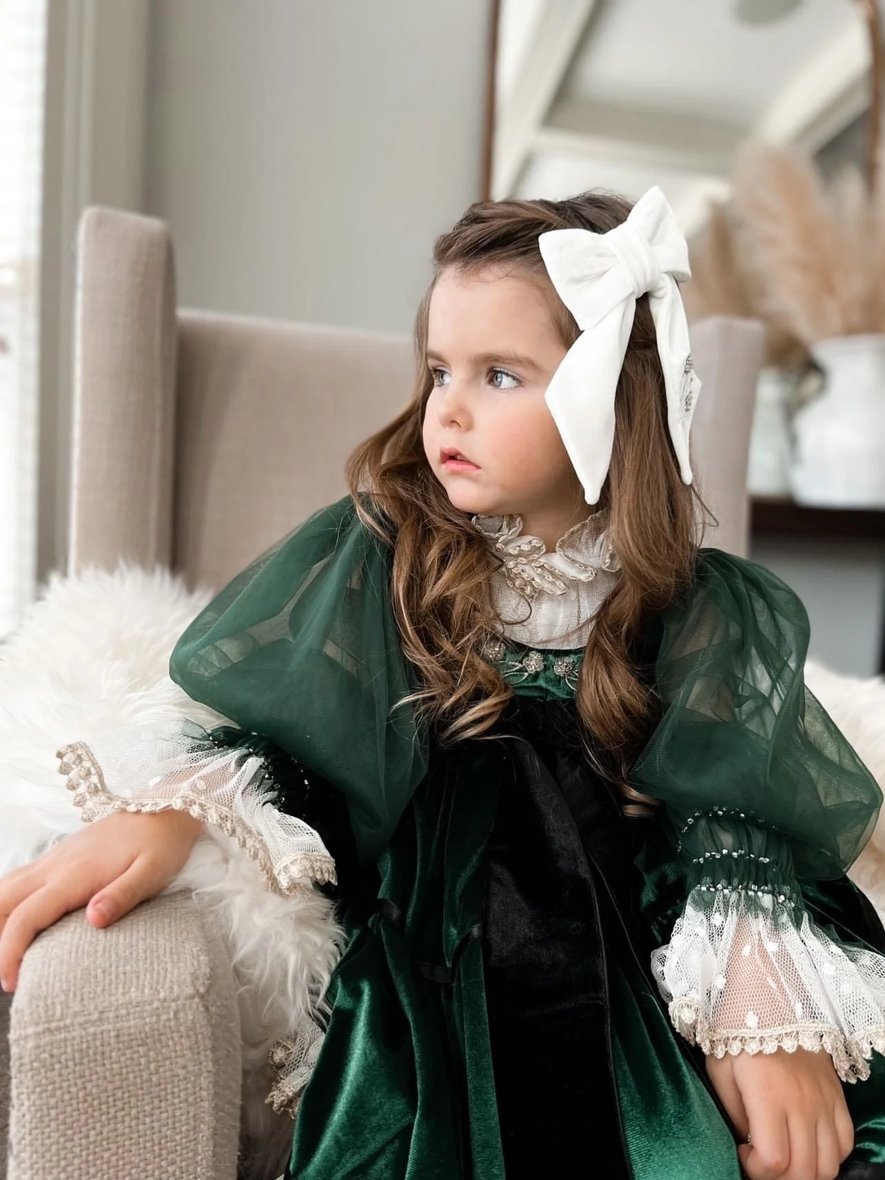 Aurora Royal Green Velour Dress - Image 8