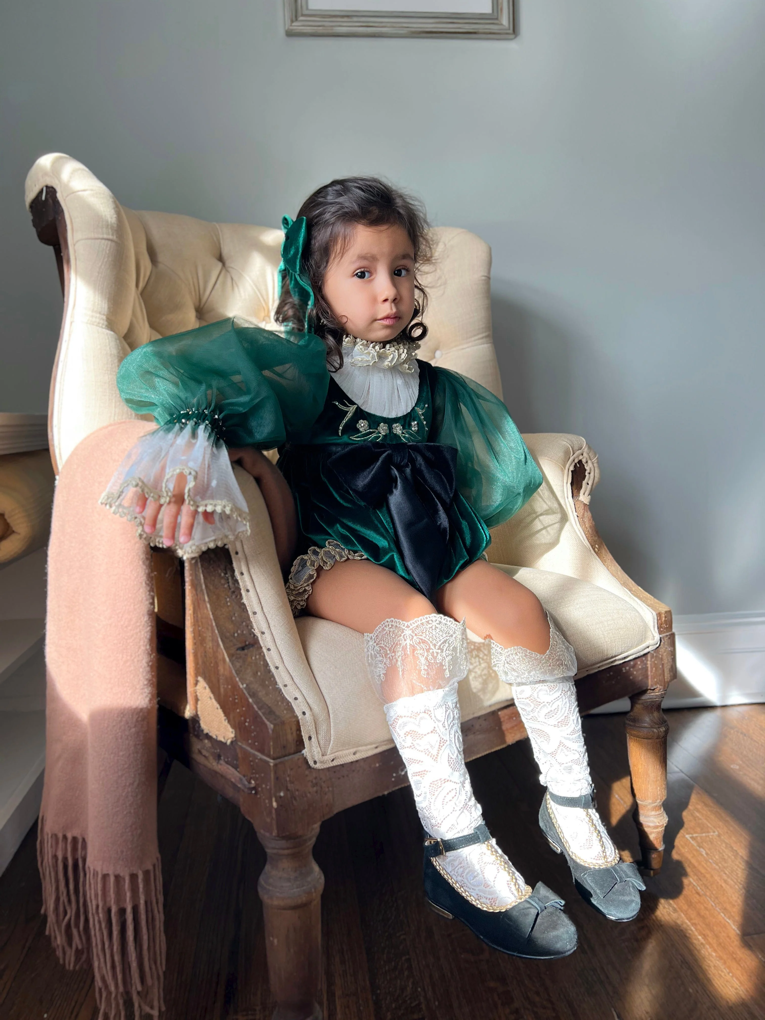 Aurora Royal Green Velour Romper - Image 10