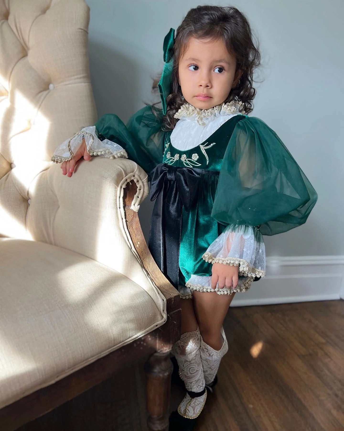 Aurora Royal Green Velour Romper - Image 15
