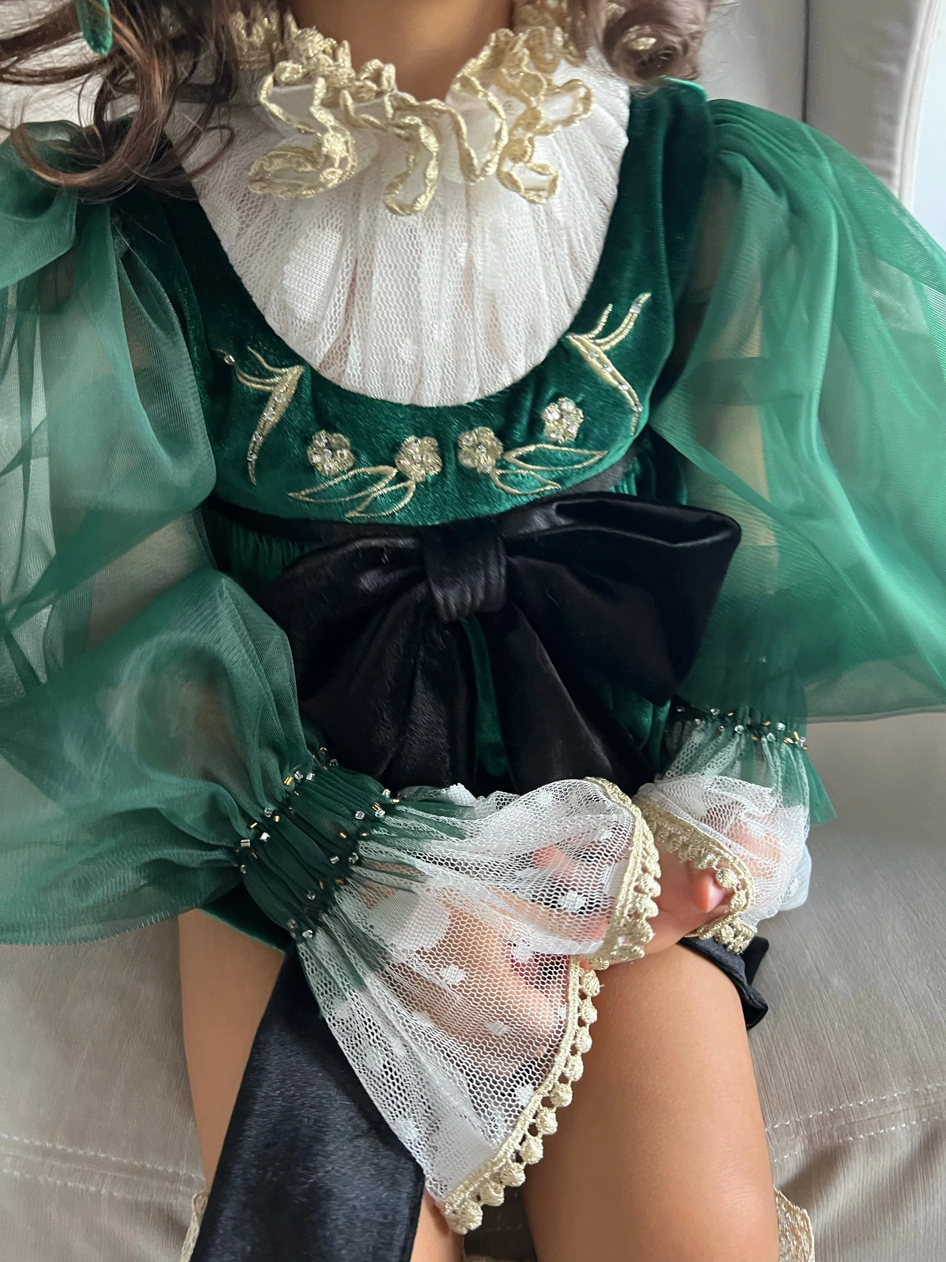 Aurora Royal Green Velour Romper - Image 16