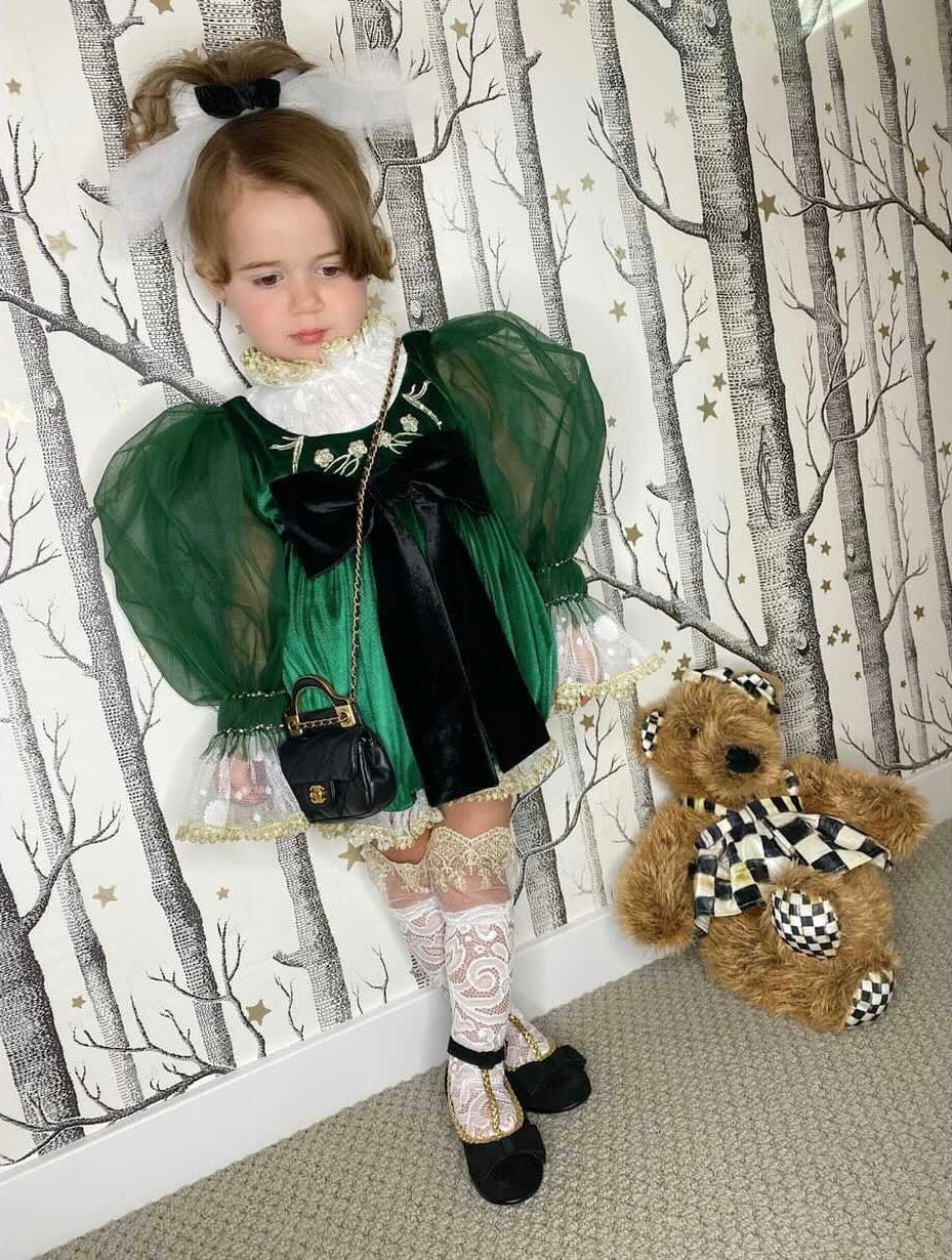 Aurora Royal Green Velour Romper - Image 17