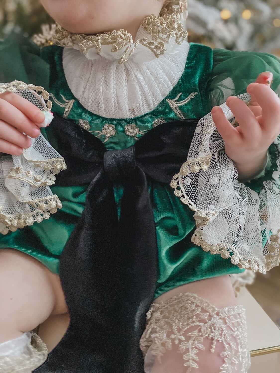 Aurora Royal Green Velour Romper - Image 19