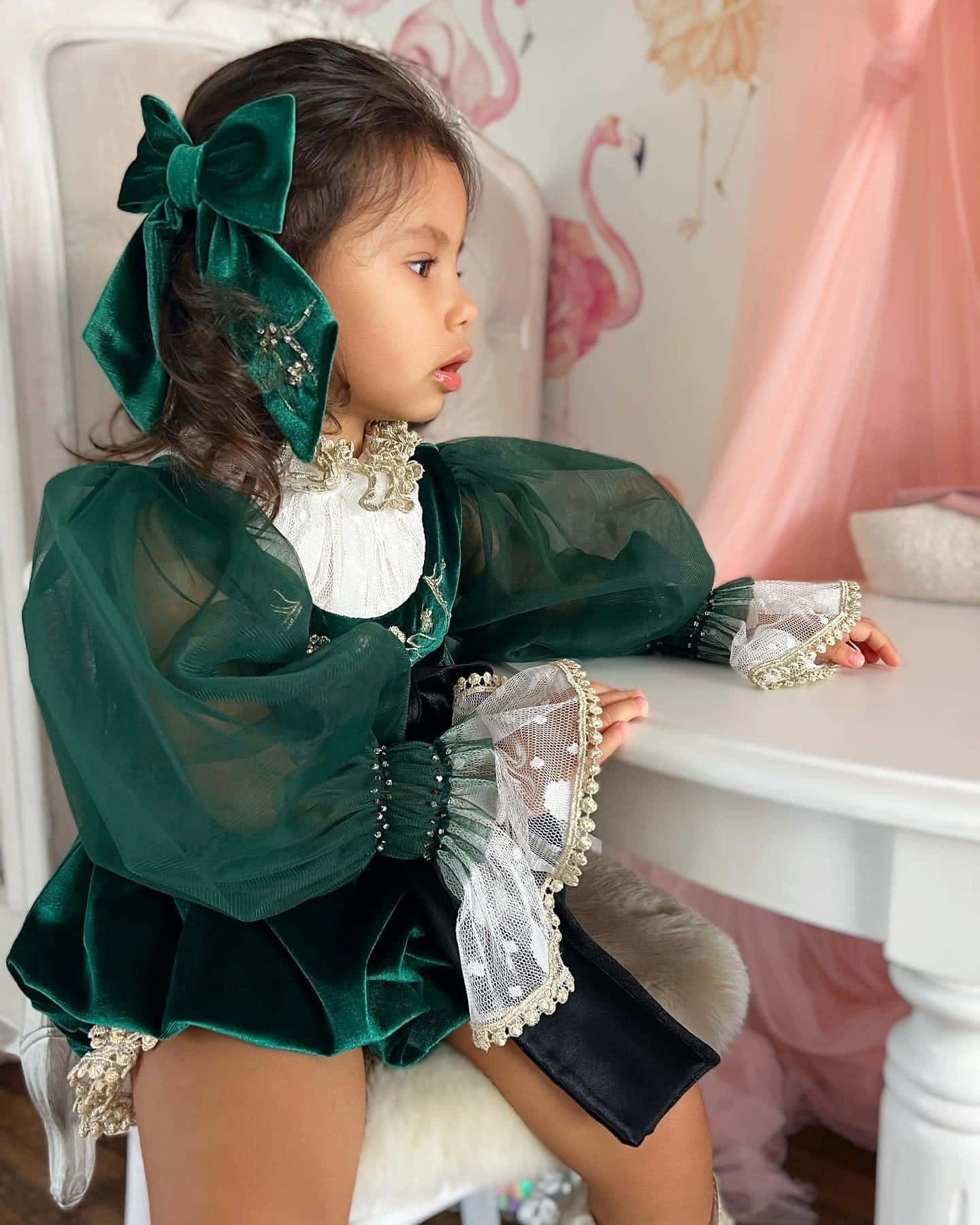 Aurora Royal Green Velour Romper - Image 21