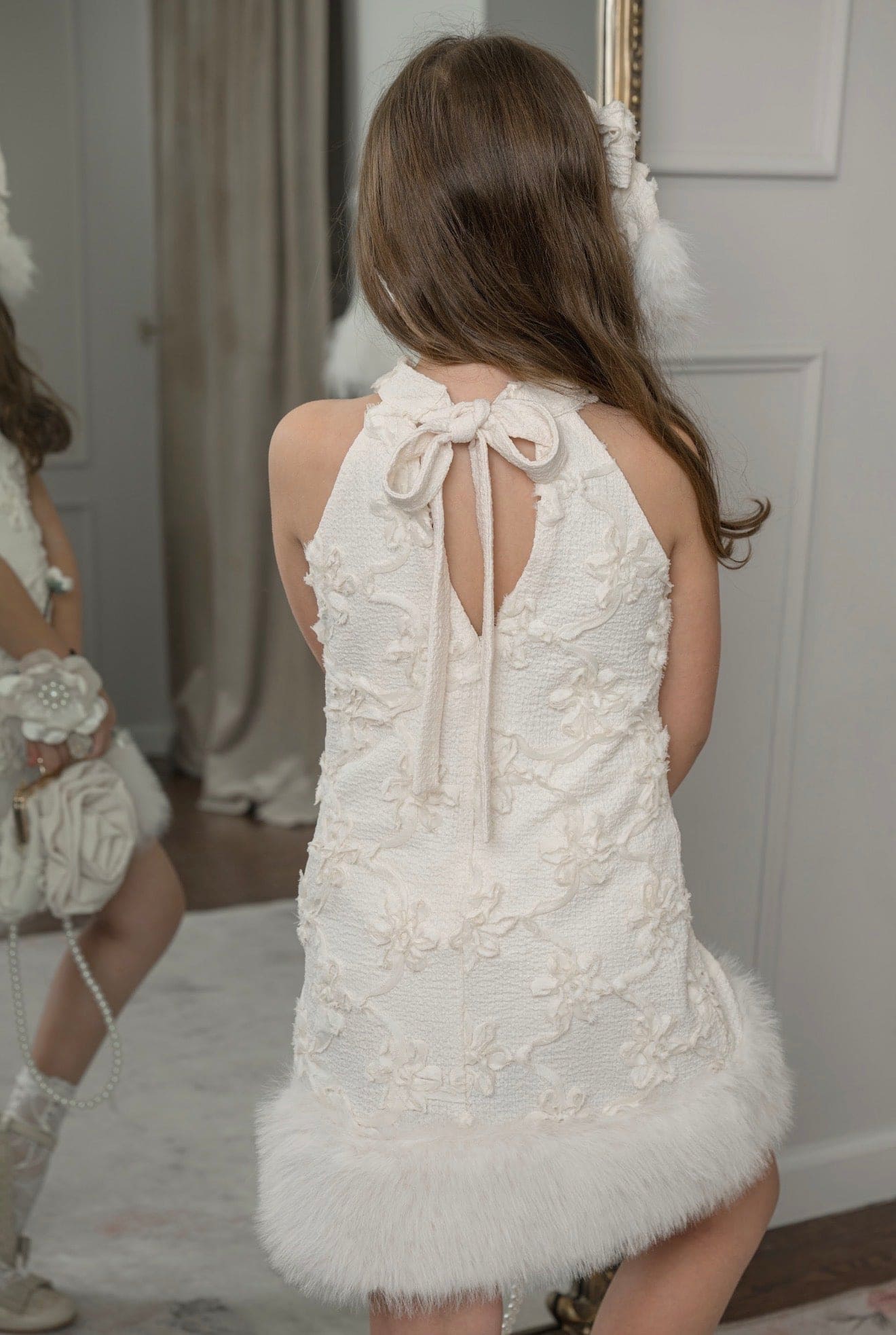 Ava Ivory Flower Faux Fur Dress - Image 14