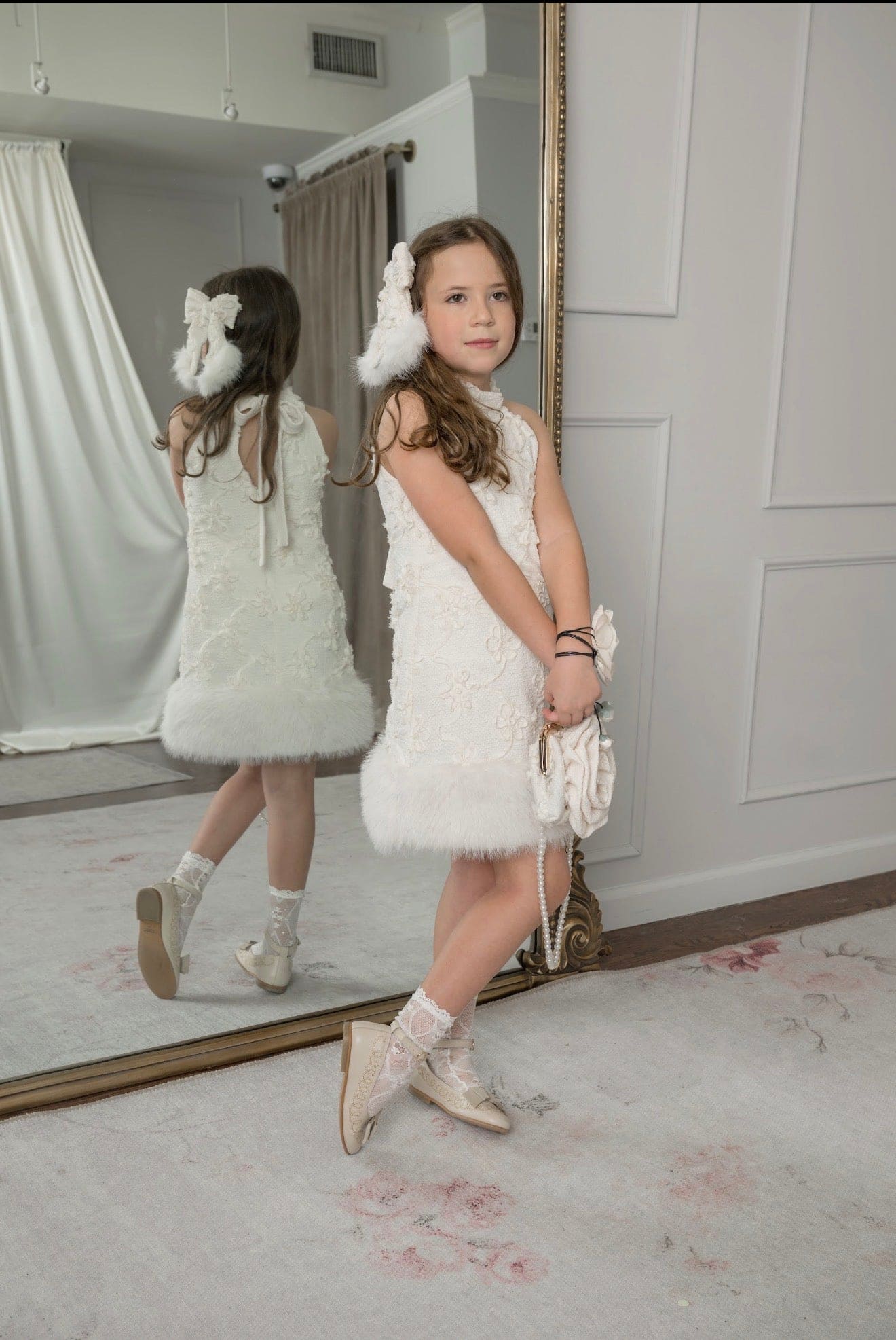 Ava Ivory Flower Faux Fur Dress - Image 15
