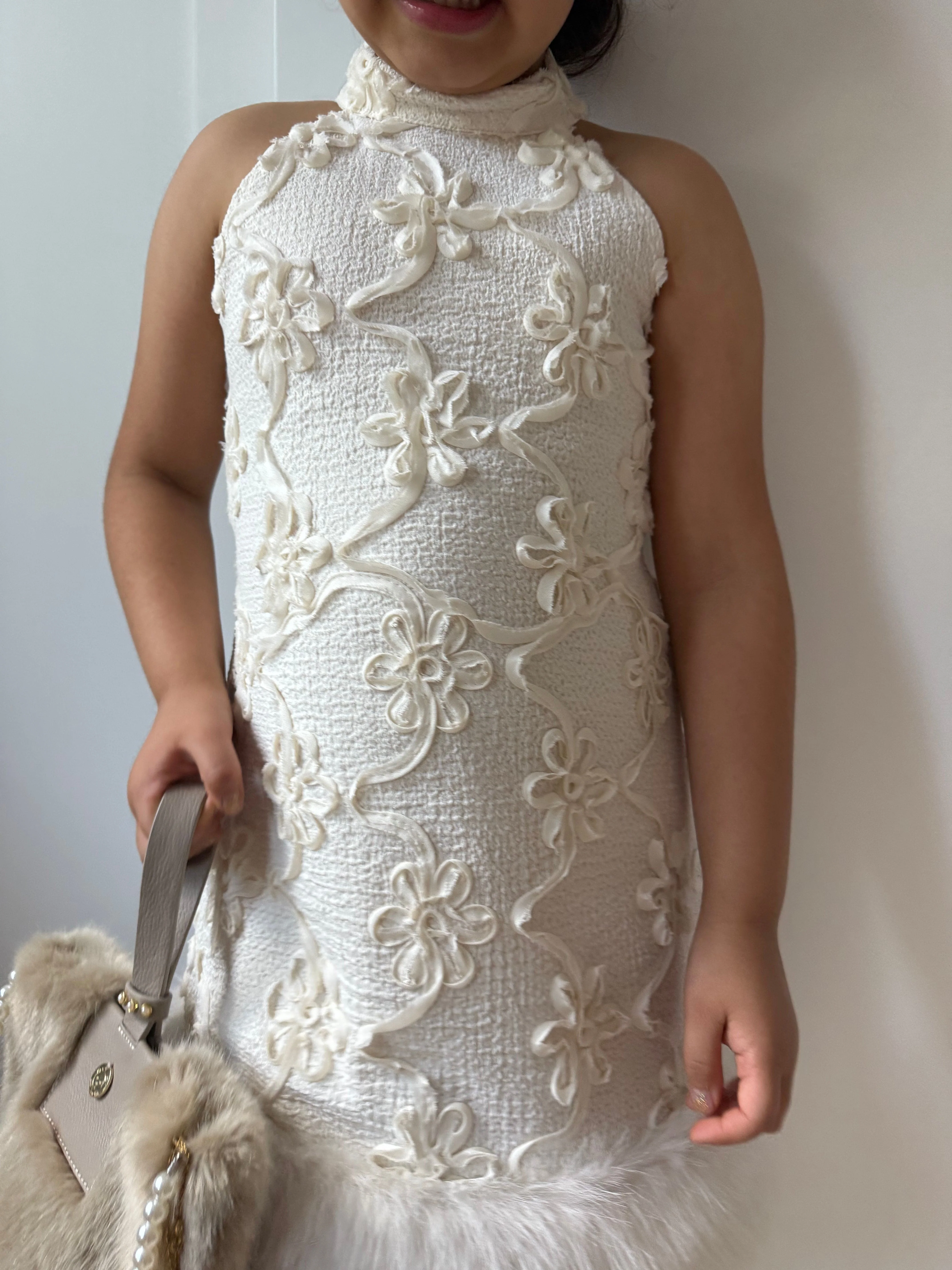 Ava Ivory Flower Faux Fur Dress - Image 17