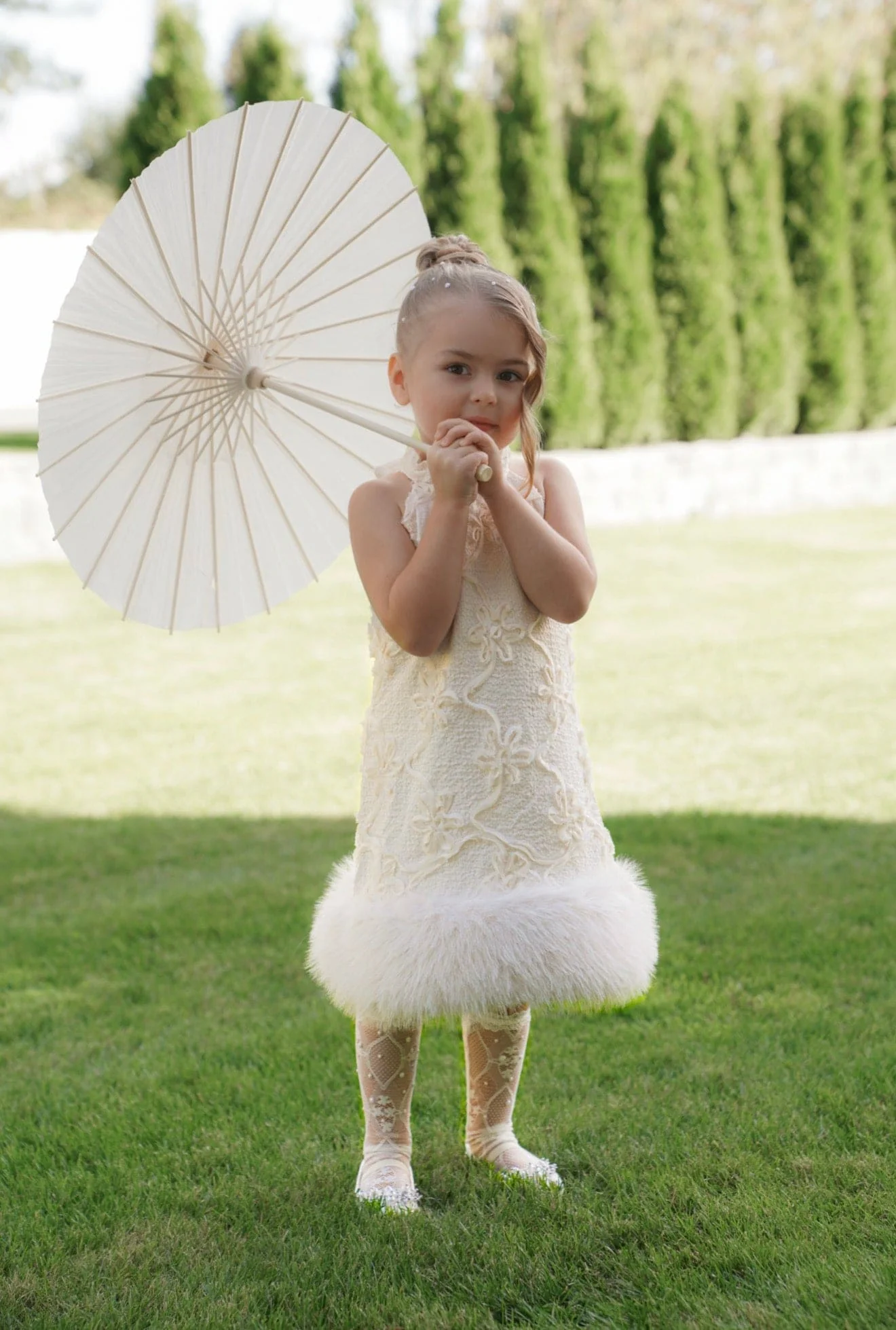 Ava Ivory Flower Faux Fur Dress - Image 19