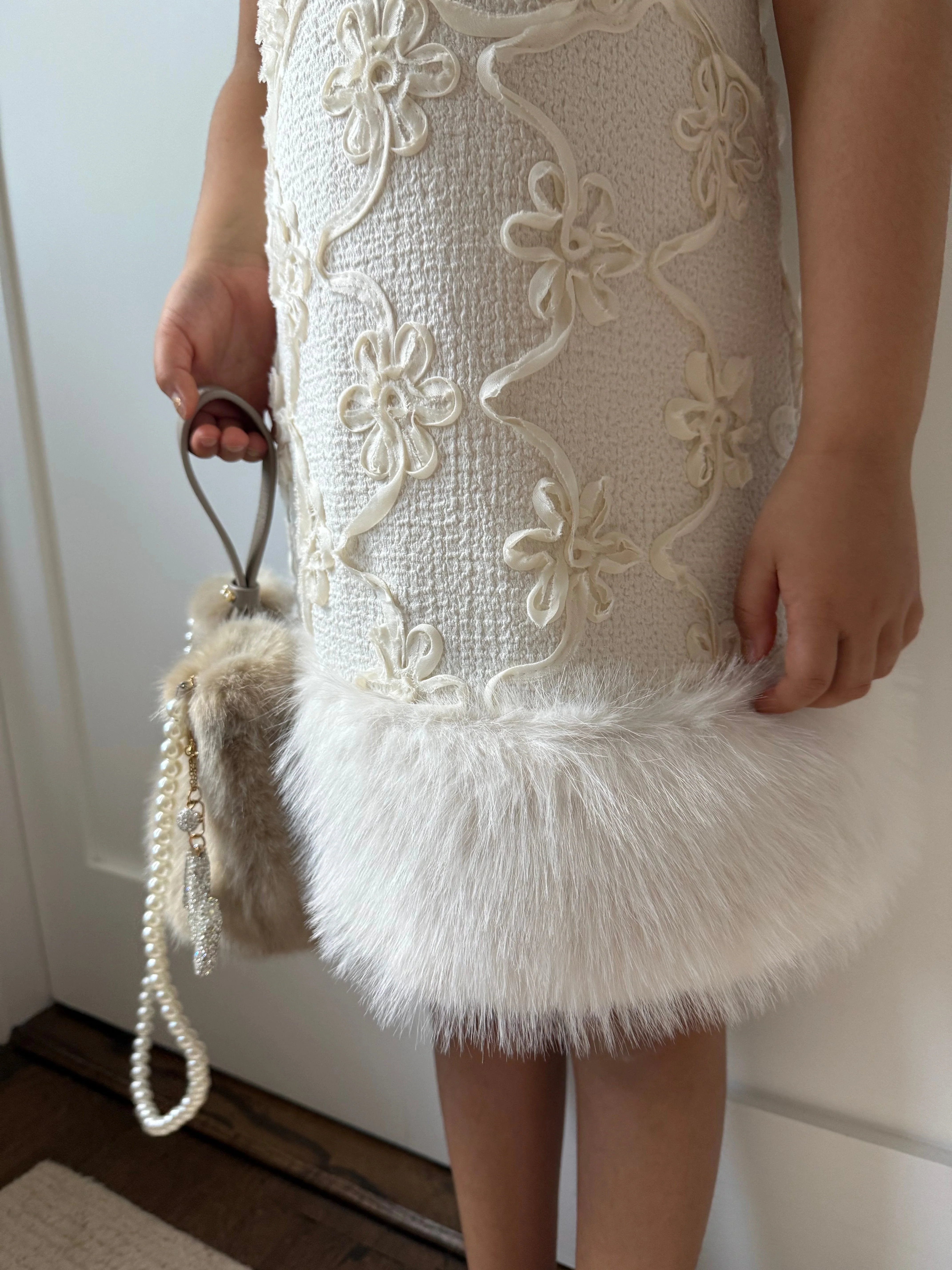 Ava Ivory Flower Faux Fur Dress - Image 9