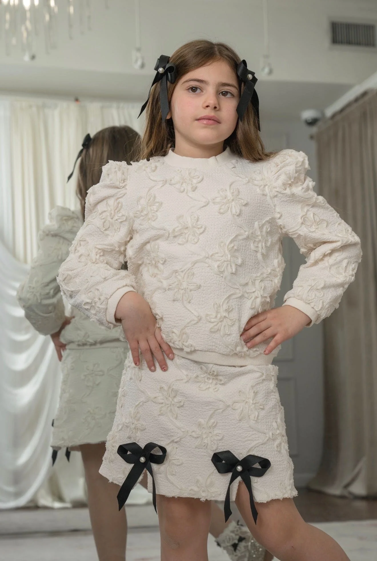 Ava Ivory Flower Bow Skirt - Image 11