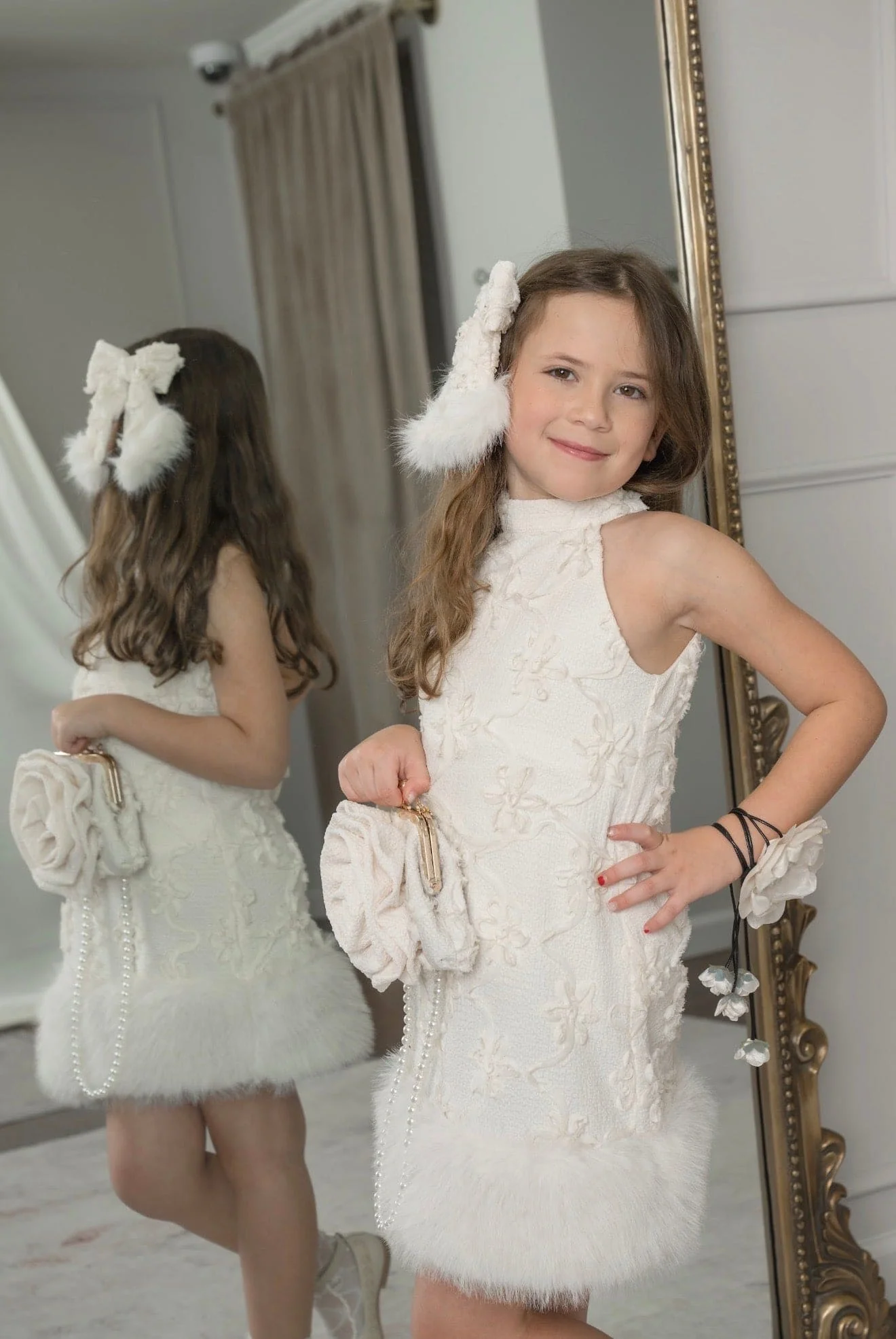 Ava Ivory Flower Hair Bow - Image 5