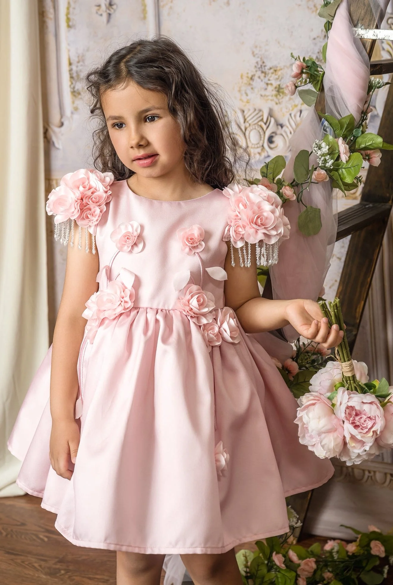 Azalea Pink Dress With Shoulder Flowers - Image 3