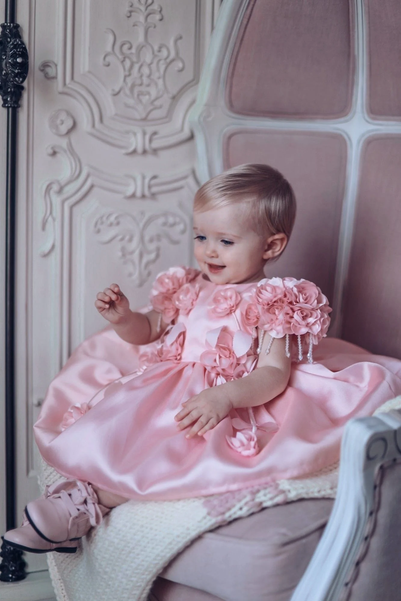 Azalea Pink Dress With Shoulder Flowers - Image 4