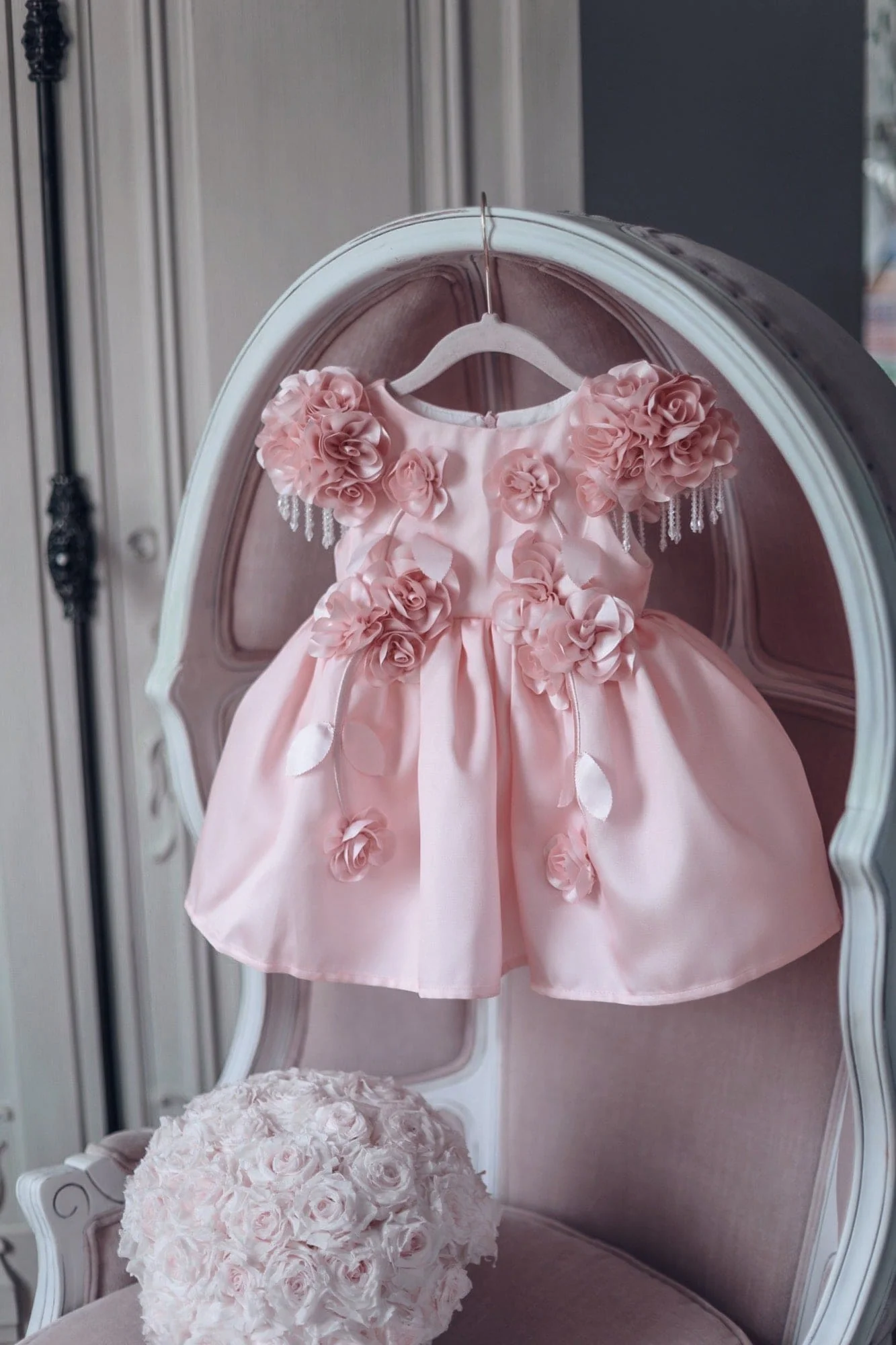 Azalea Pink Dress With Shoulder Flowers - Image 5